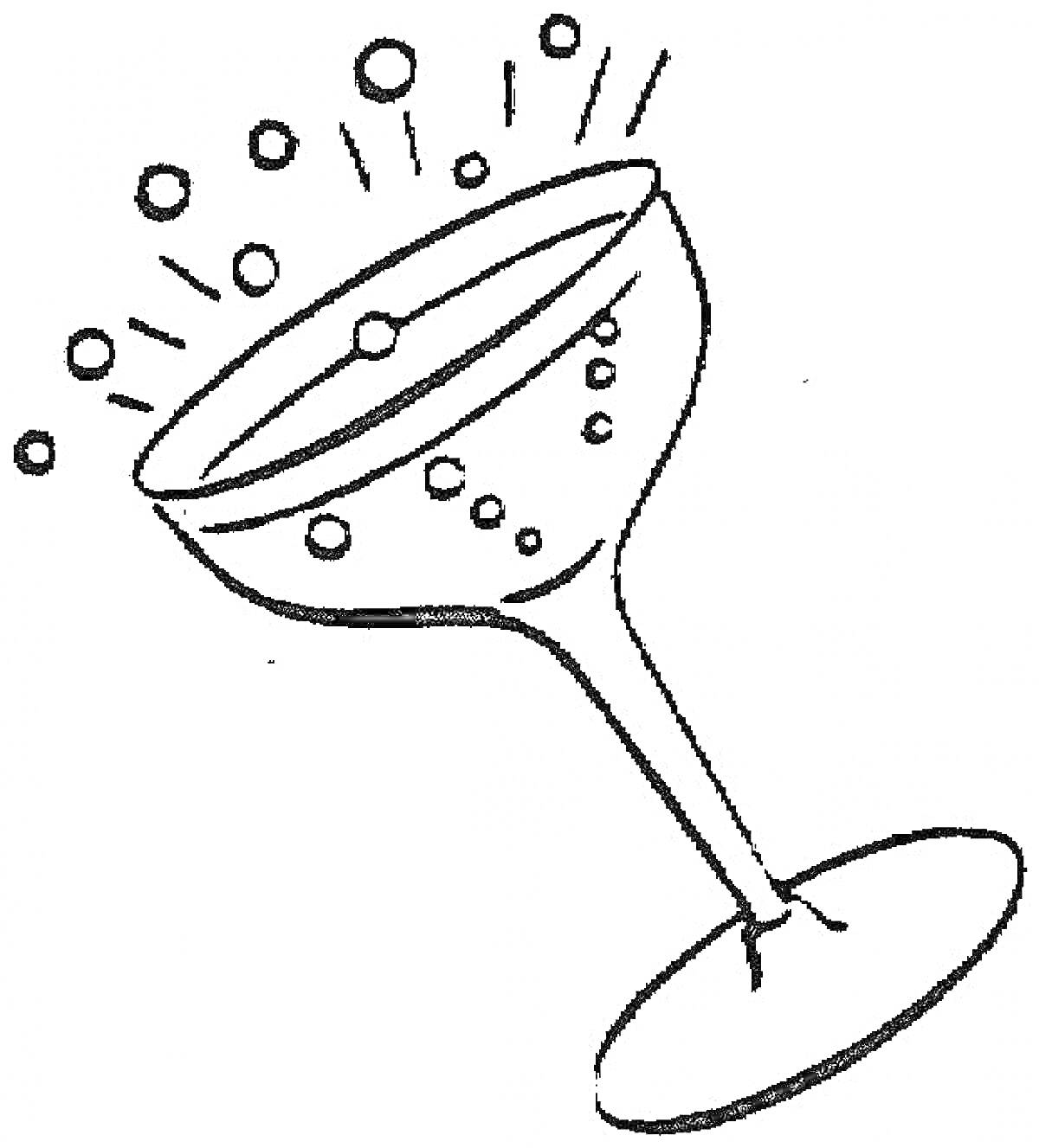 Раскраска Бокал для шампанского с пузырьками