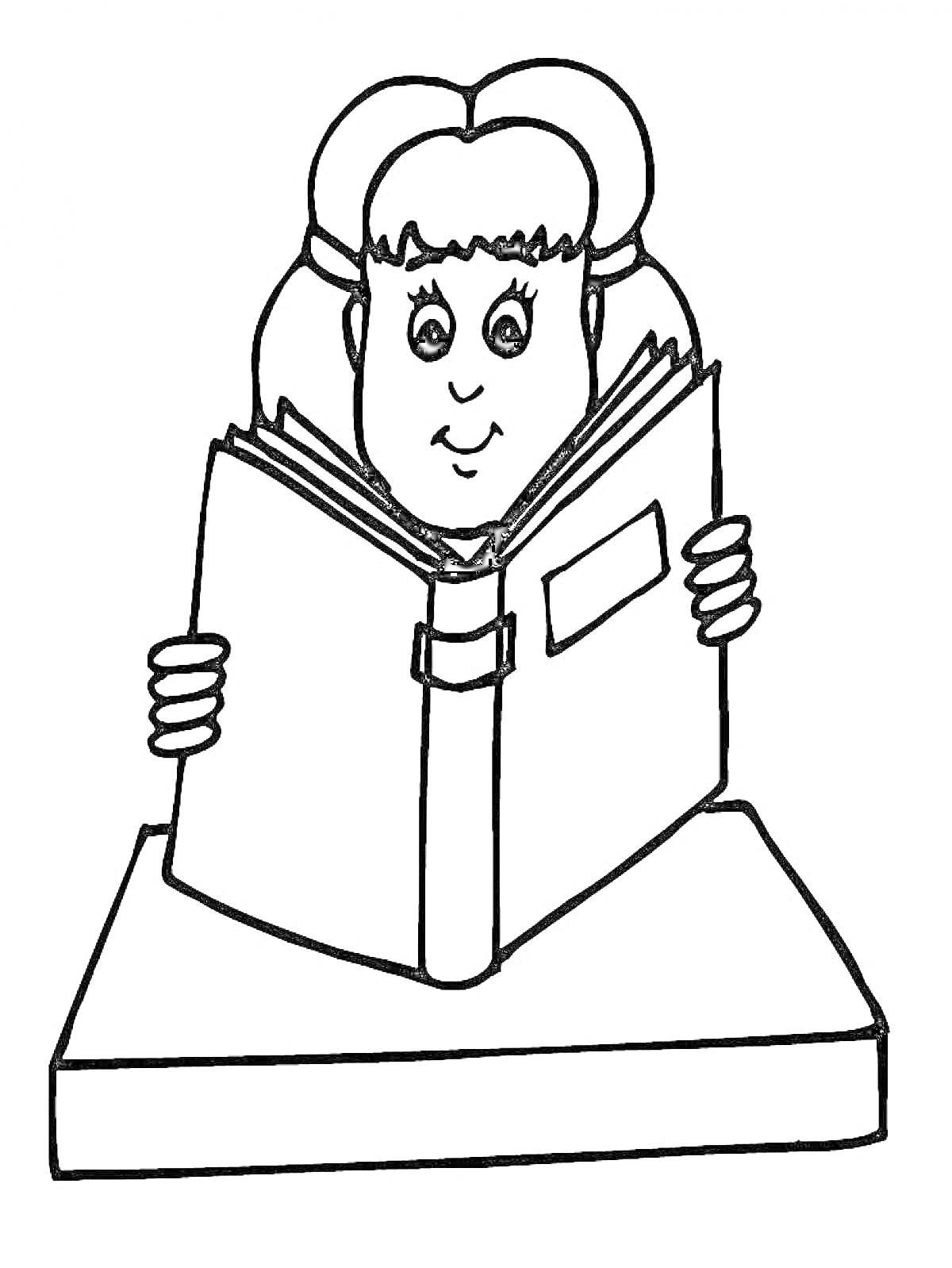 Раскраска Девочка с книгой за партой
