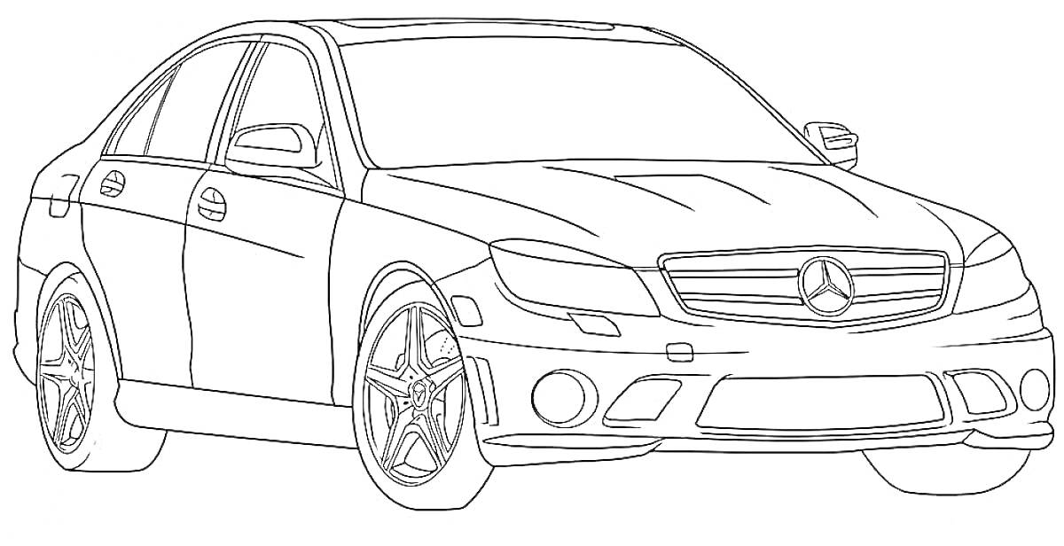 Раскраска Легковой автомобиль в стиле Mercedes, вид сбоку