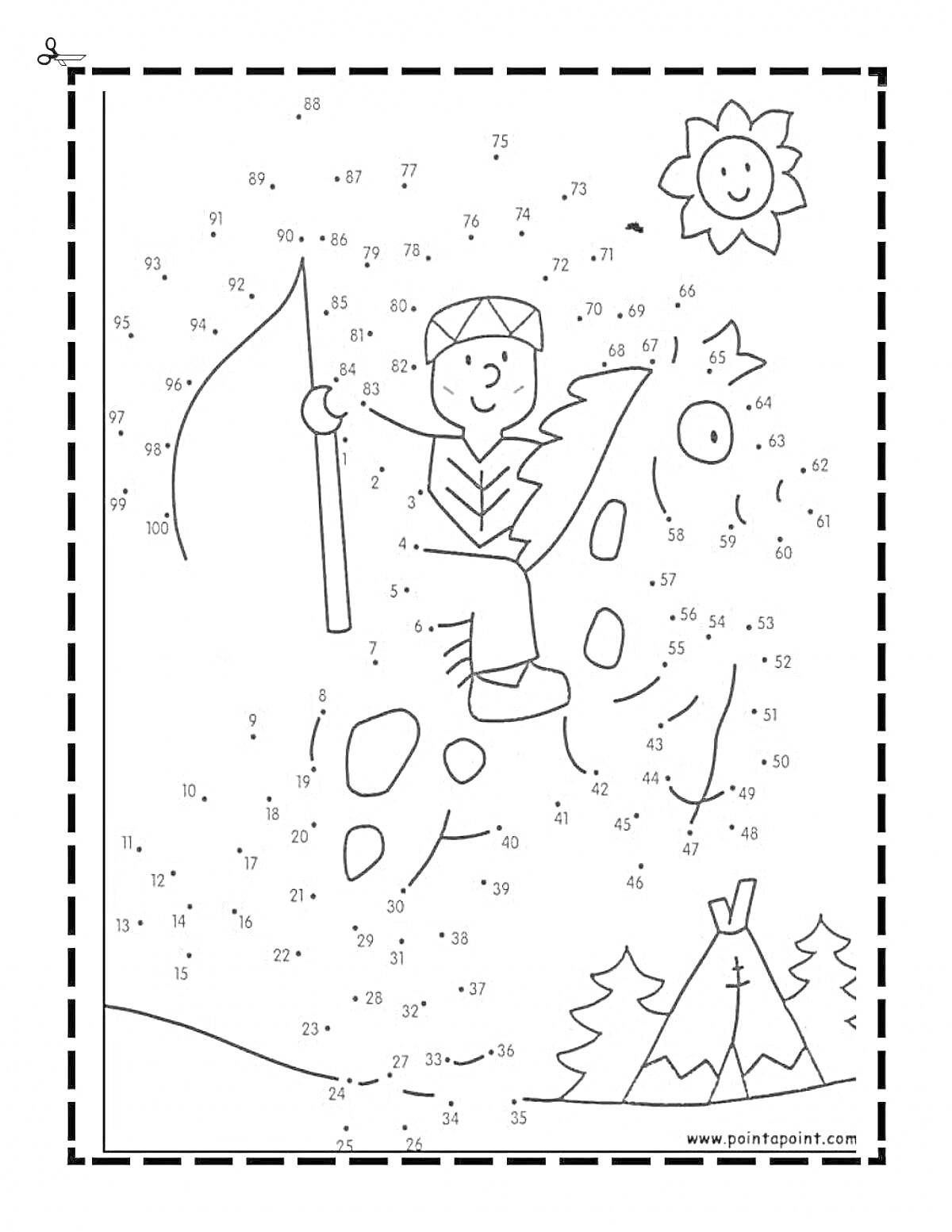 На раскраске изображено: Математика, 1 класс, Человек, Лошадь, Флаг, Солнце, Ёлки, Палатка, Учебное пособие
