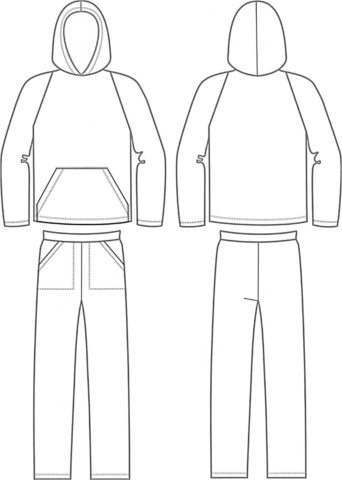 На раскраске изображено: Капюшон, Карманы, Брюки, Верхняя одежда