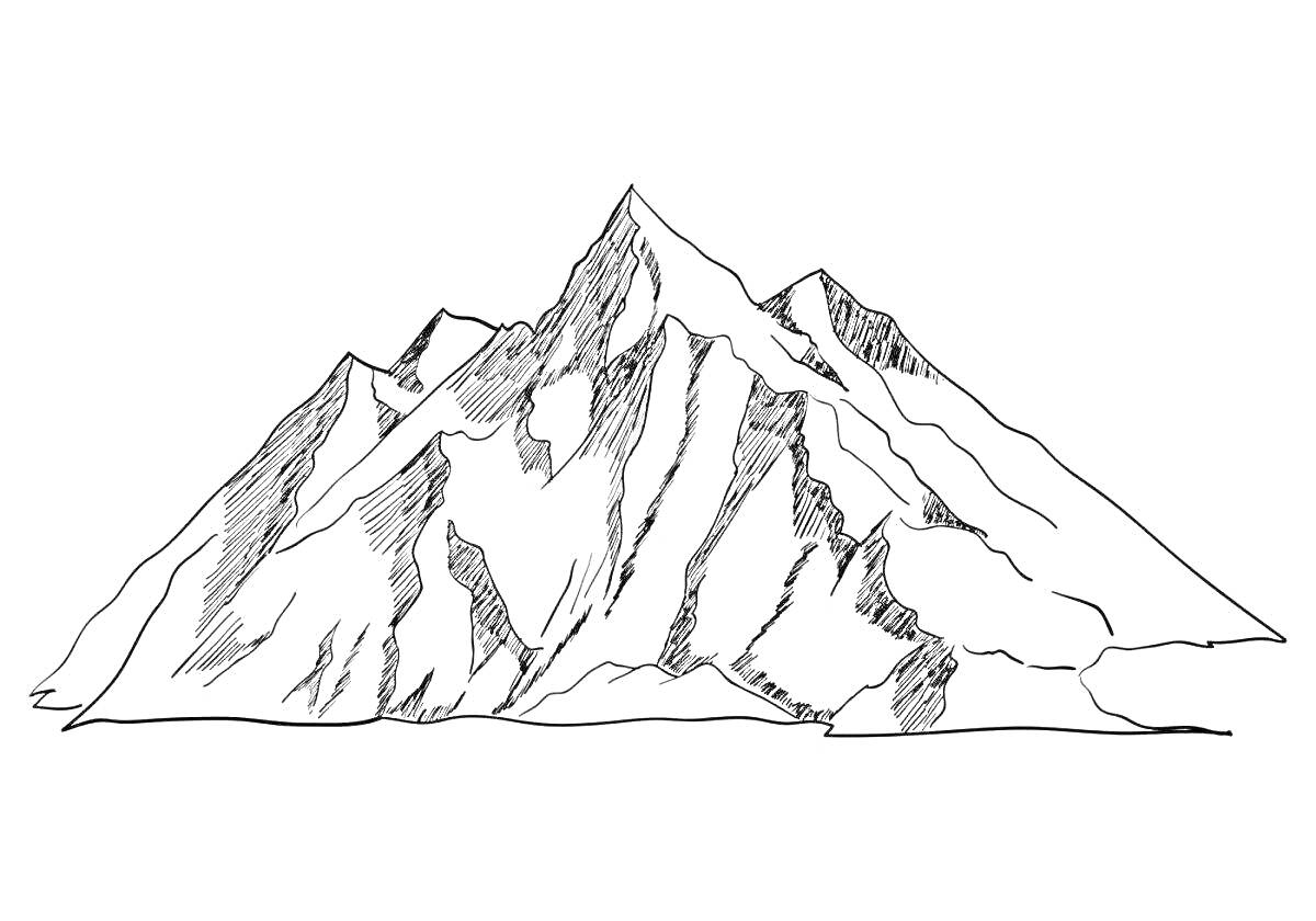 На раскраске изображено: Эльбрус, Горы, Вершины, Скалы, Природа, Линии