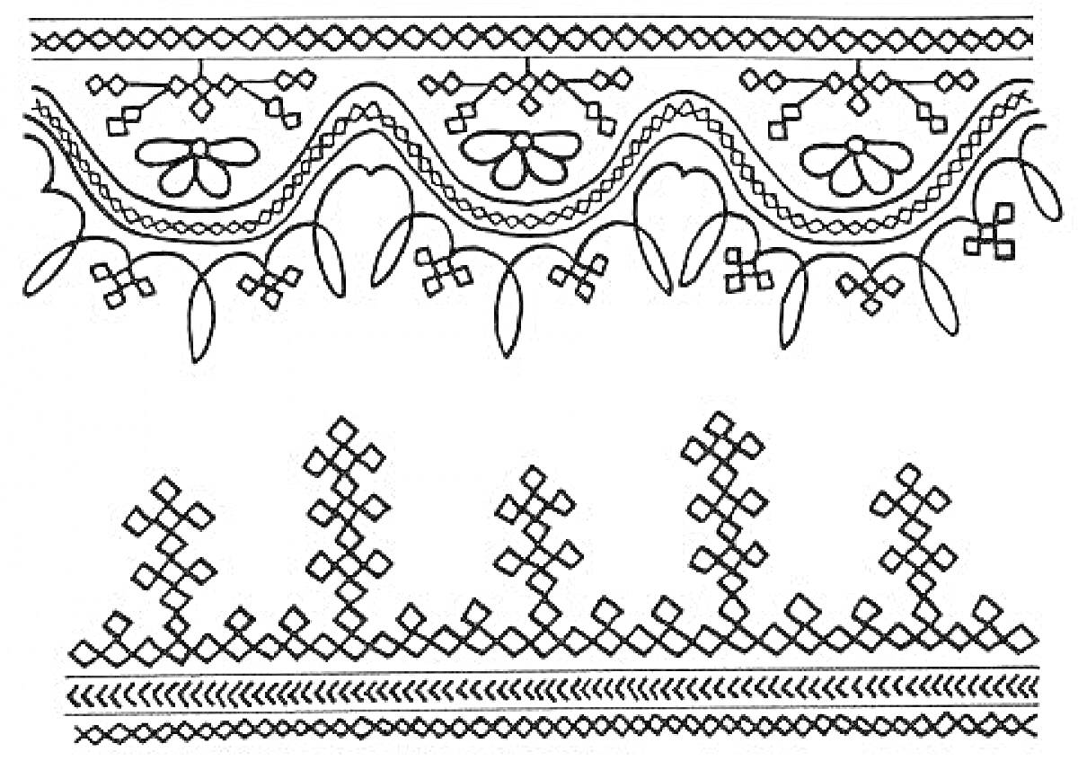 Раскраска рушник с цветочным орнаментом и геометрическими узорами