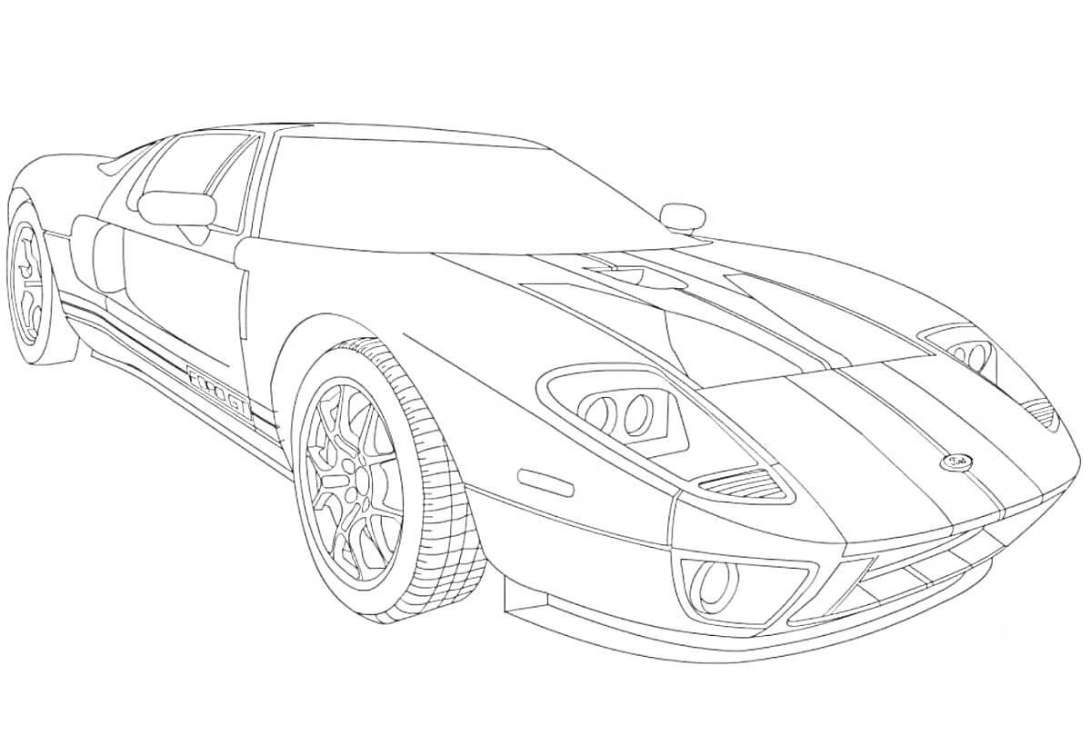 На раскраске изображено: Мустанг, Спорткар, Для мальчиков, Полосы, Колёса