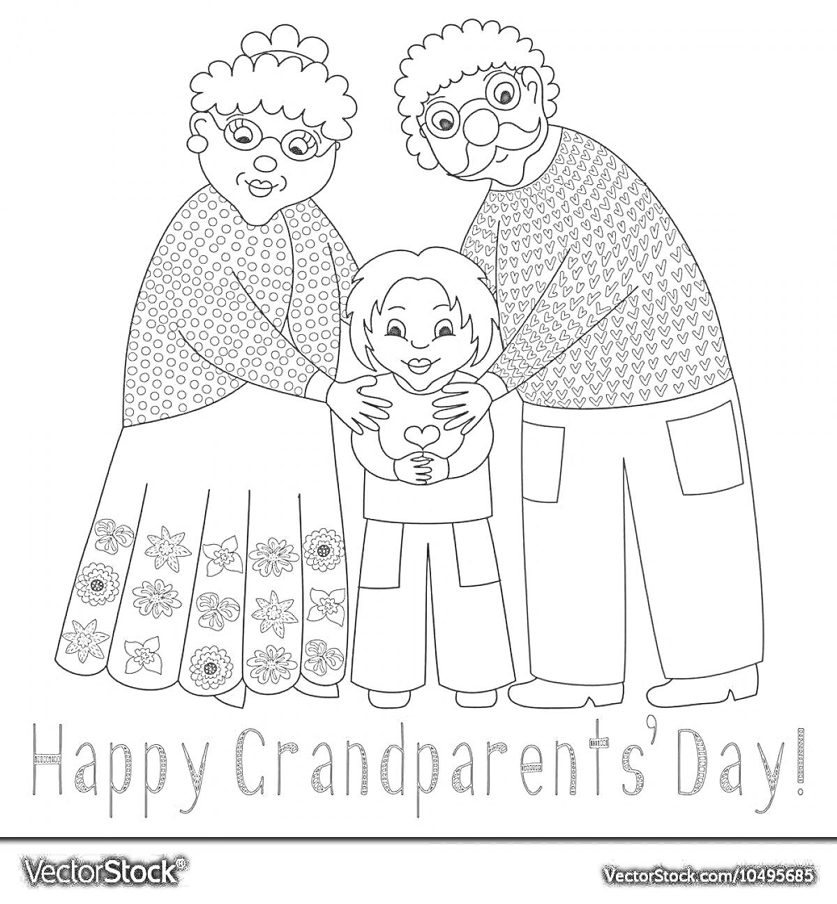 На раскраске изображено: Бабушка, Внучка, Семья, Любовь