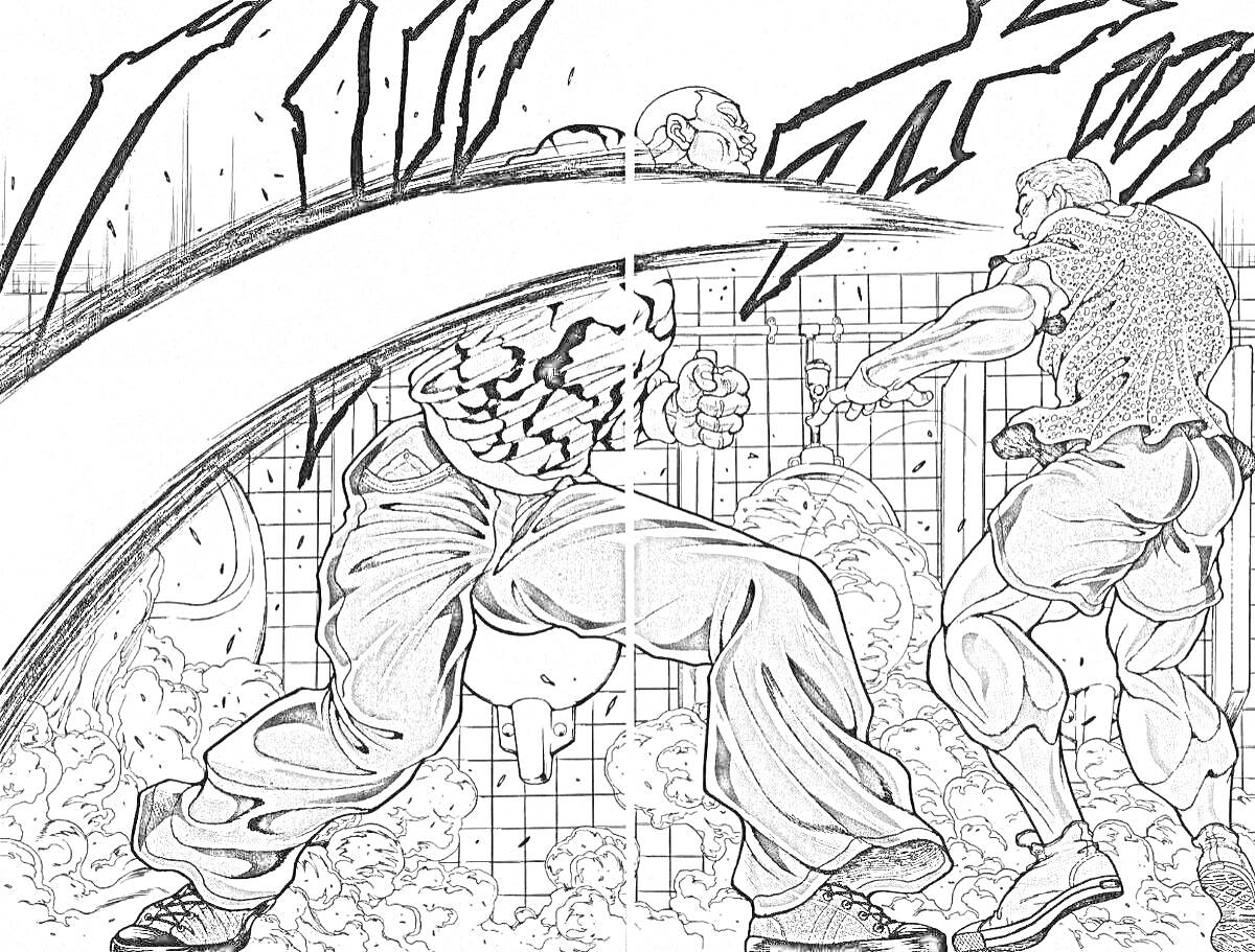 РаскраскаХанма Токийские Мстители - Борьба между двумя мужчинами перед клеткой