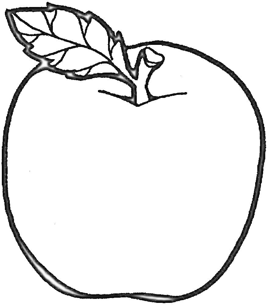 На раскраске изображено: Яблоко, Для детей, Для мальчиков, 3 года, 4 года, Фрукты, Листья