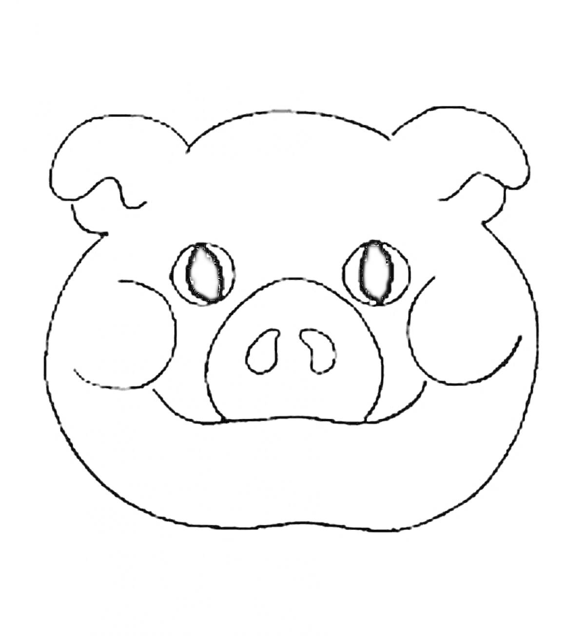 Раскраска мордочка поросёнка с глазами, ушами и пятачком