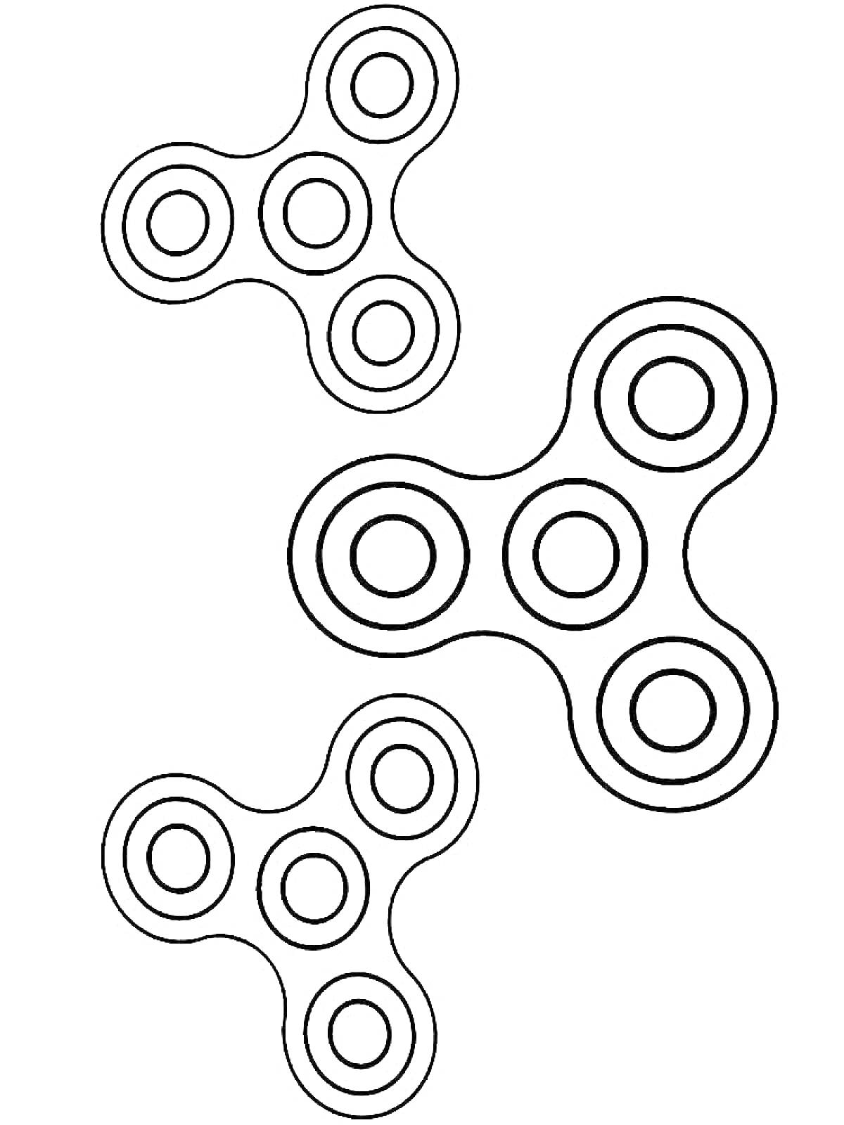 Раскраска Три спиннера с круглыми узорами