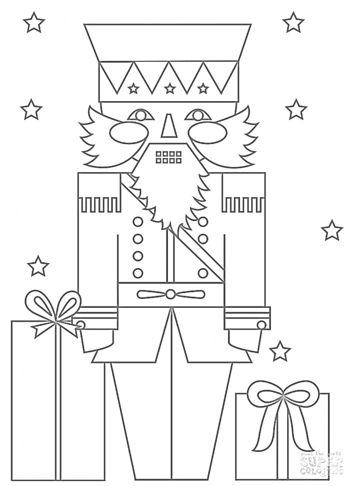 На раскраске изображено: Щелкунчик, Новый год, Рождество, Зима