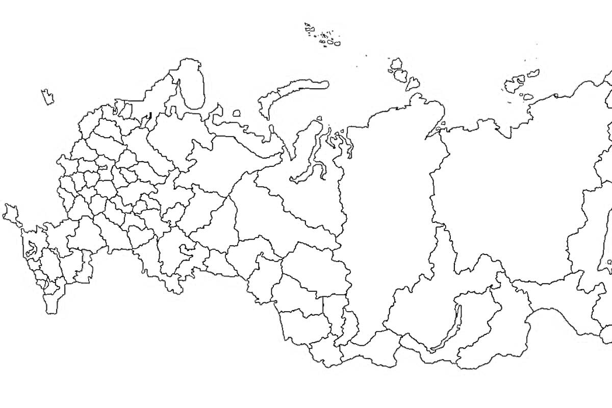 На раскраске изображено: Карта, Россия, География, Границы, Территория, Административное деление