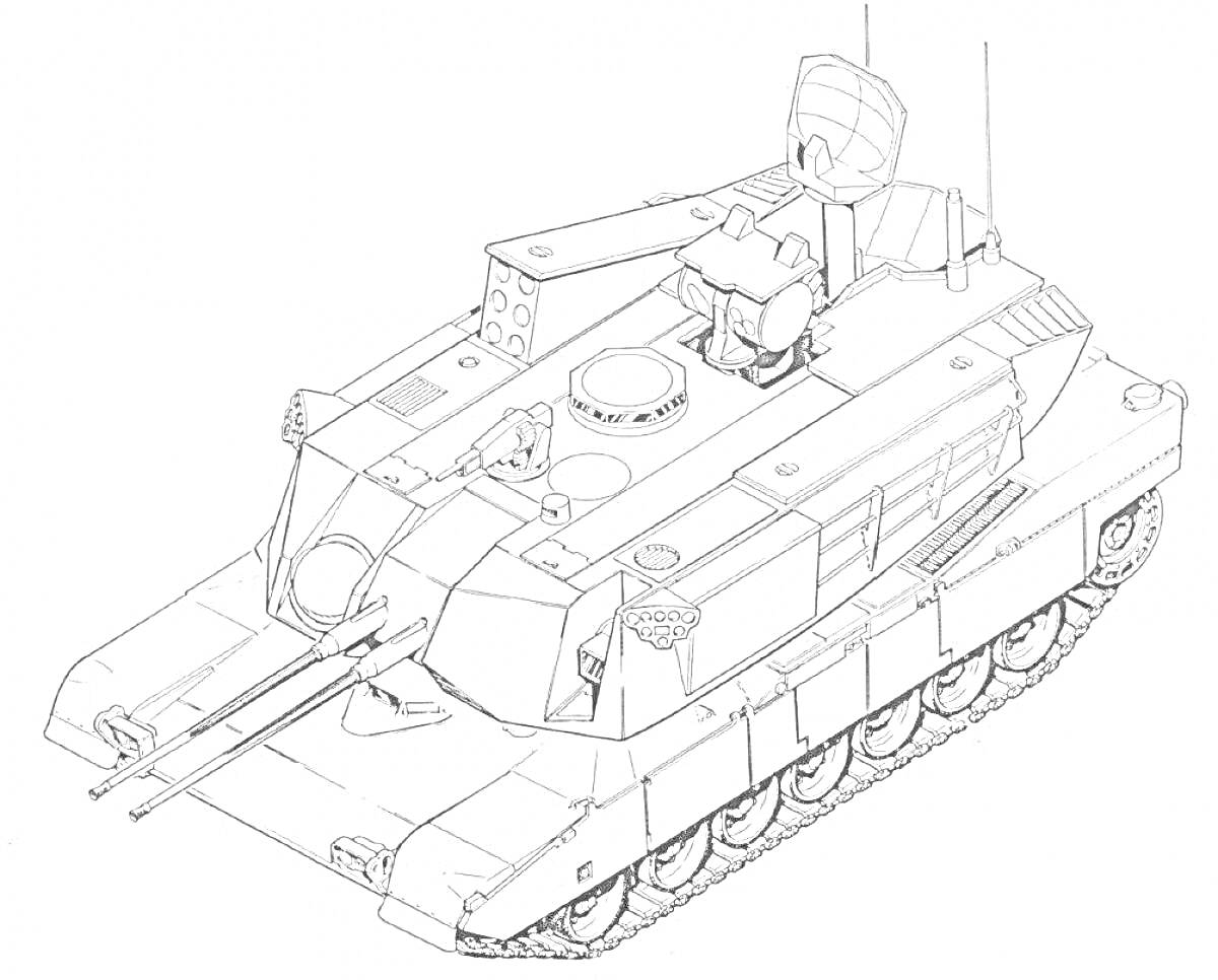 Раскраска Танк Абрамс, вид сверху, с открытым люком башни и антеннами