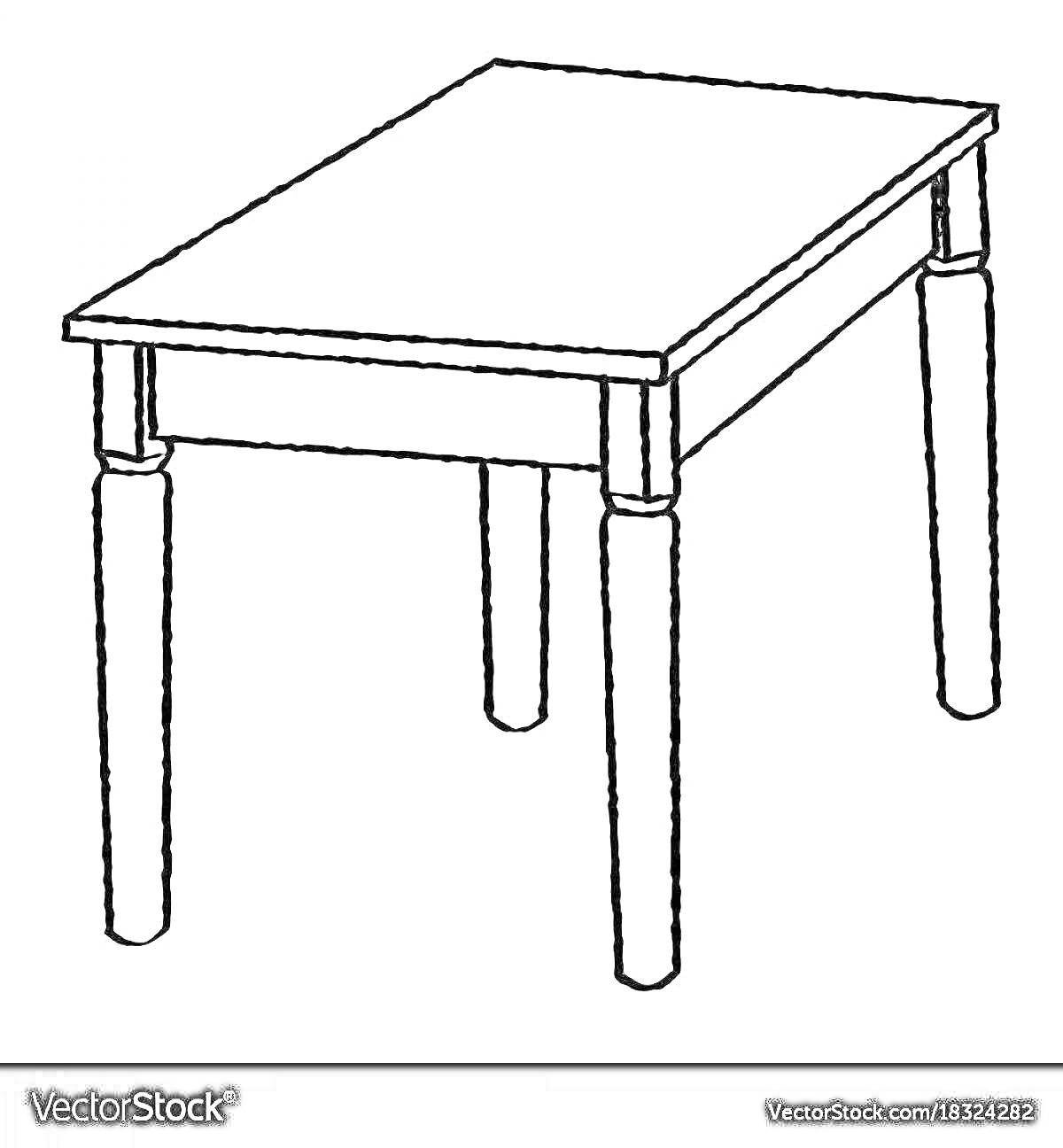 Раскраска Стол для детей с прямоугольной столешницей и четырьмя ножками