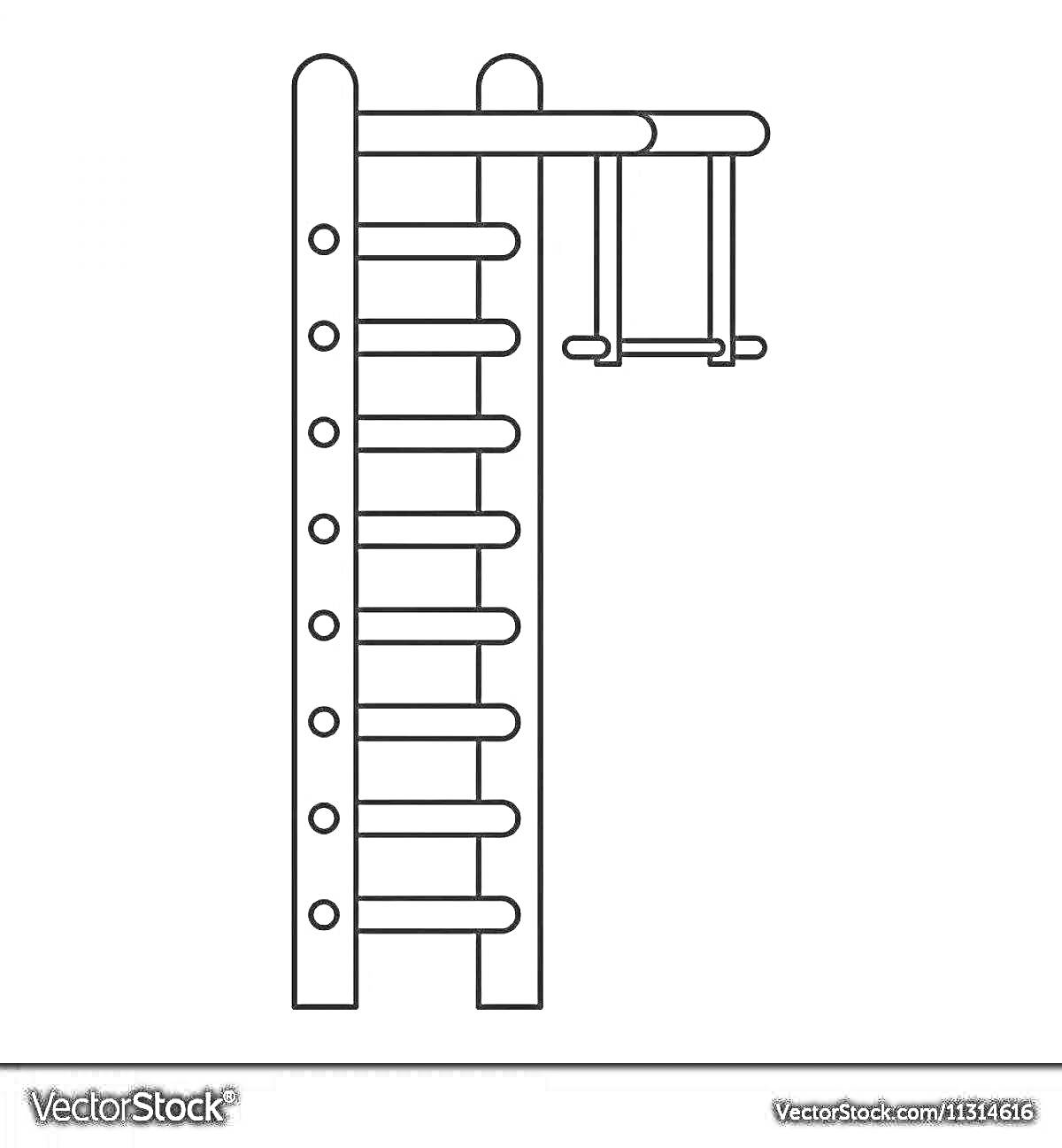 На раскраске изображено: Лестница, Качели, Спорт, Активные игры, Линии