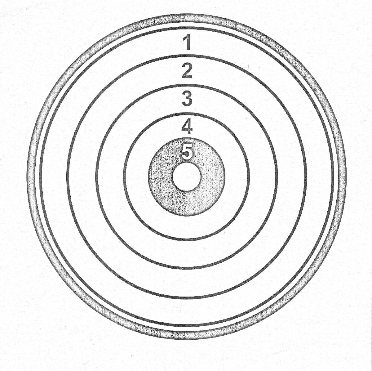Бумажная мишень с пятью кругами и цифрами от 1 до 5
