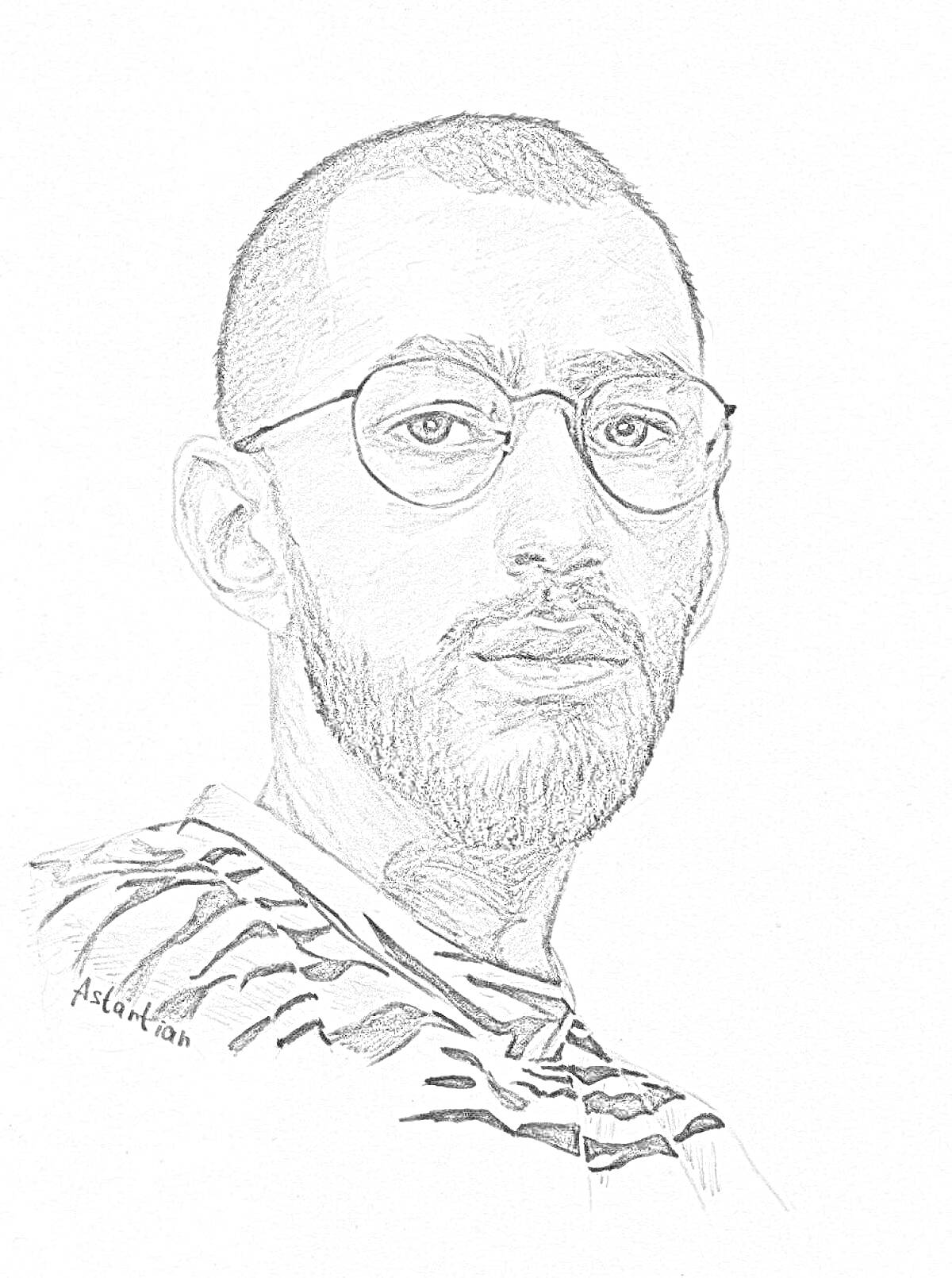 Раскраска Портрет мужчины с бородой в очках и полосатой футболке