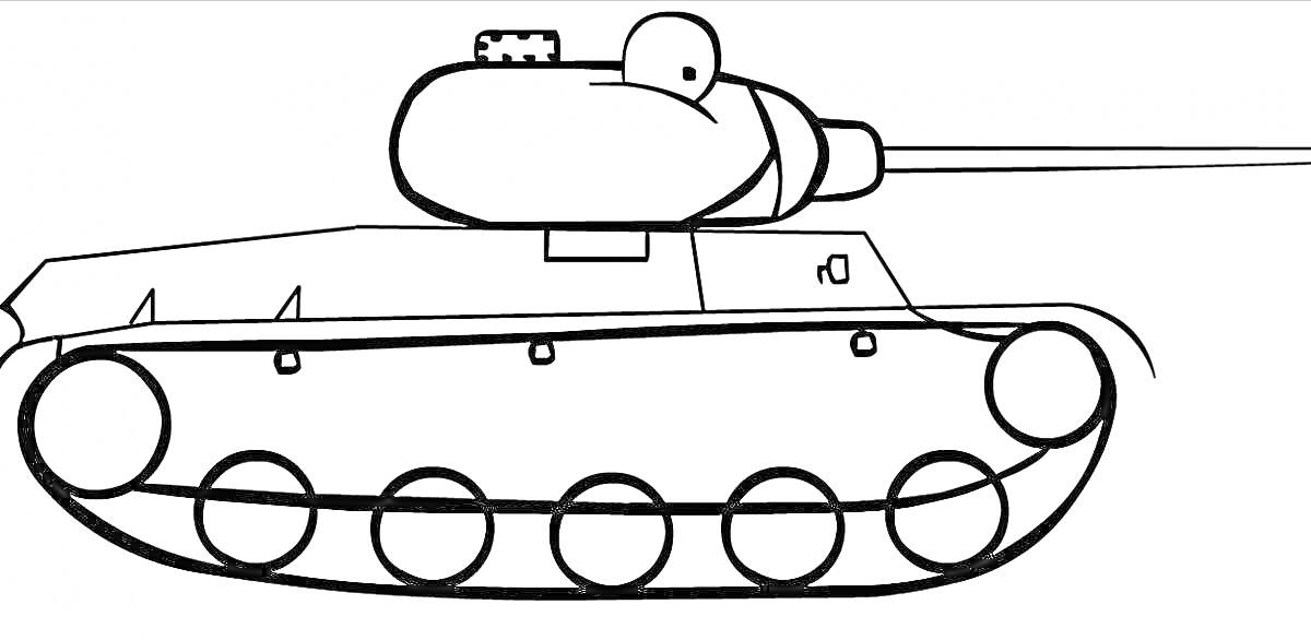 Раскраска Контур танка КВ-44 с характерными деталями корпуса и пушкой