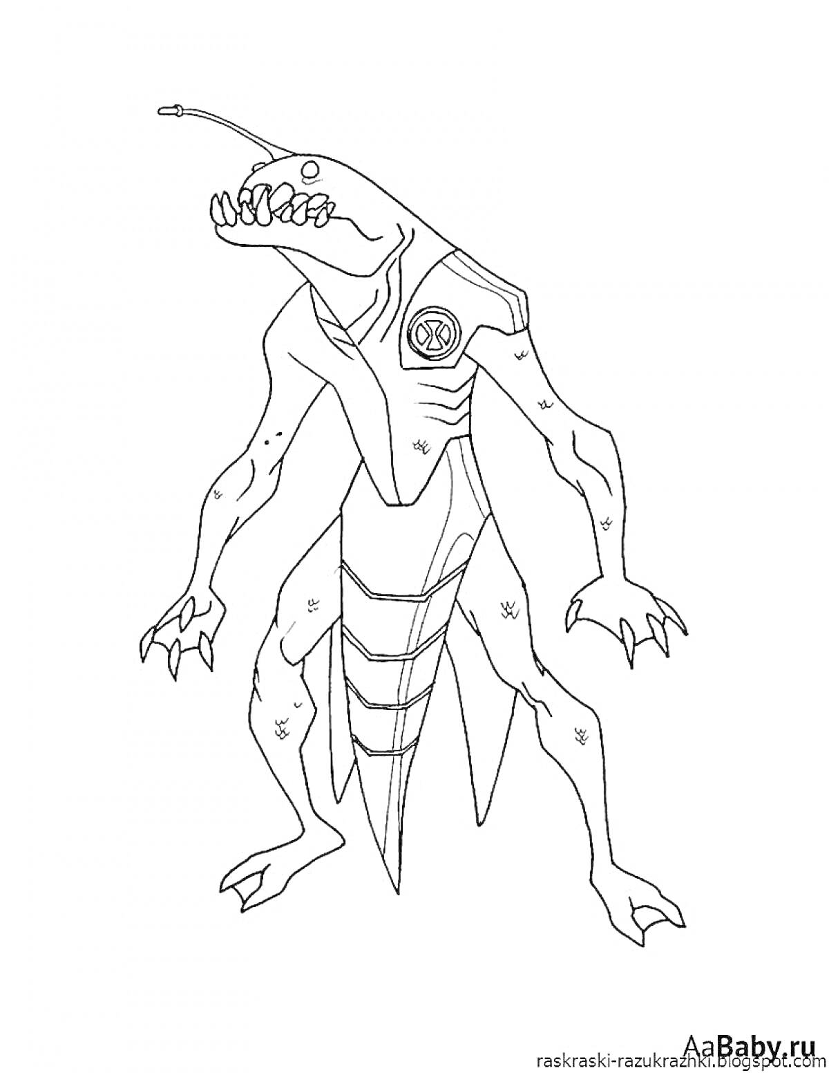 Чужой монстр из игры Амангас с зубами, антеннами и ящерообразным телом