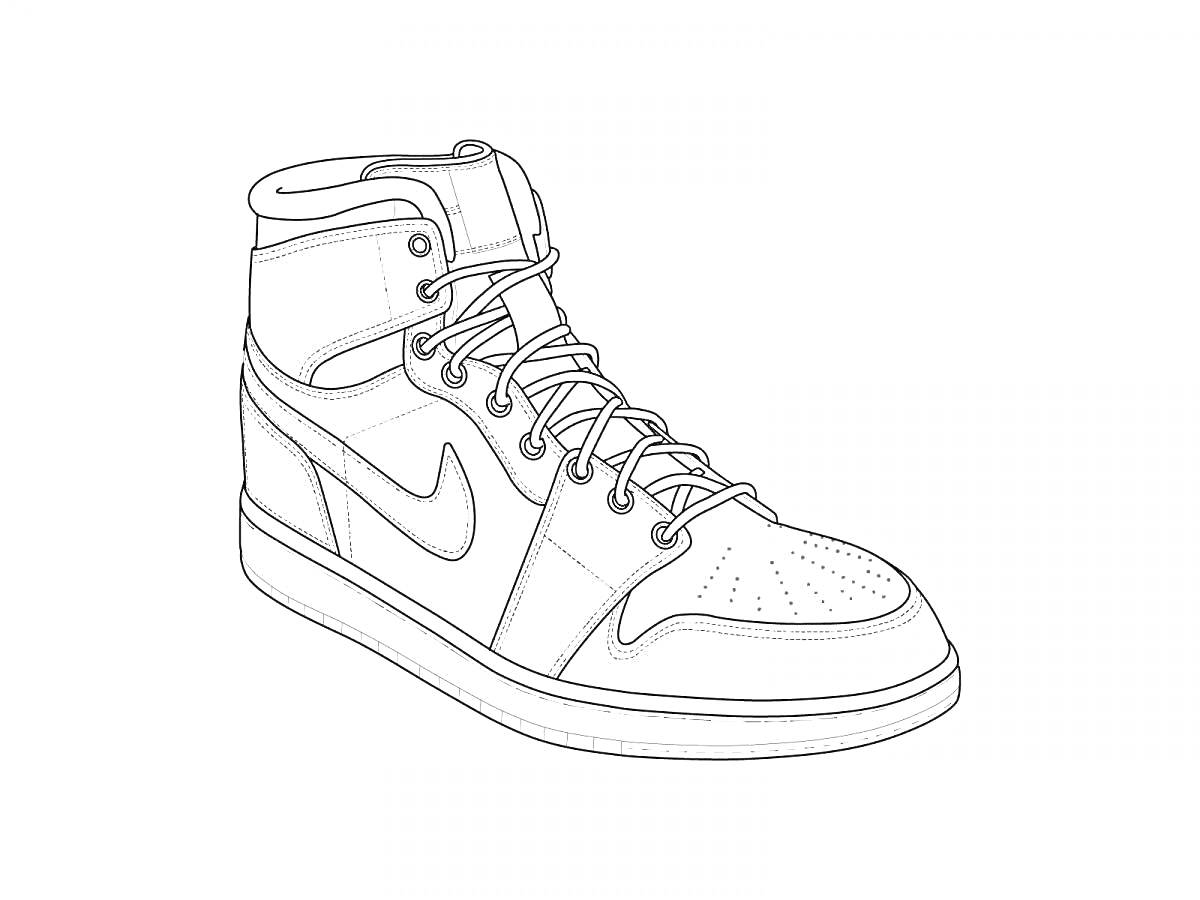 На раскраске изображено: Jordan, Nike, Шнуровка, Перфорация, Обувь, Спортивная обувь