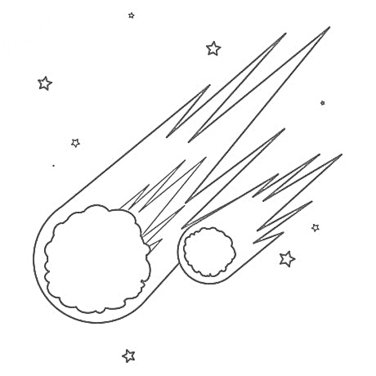 Раскраска Две кометы, летящие в космосе, и звезды
