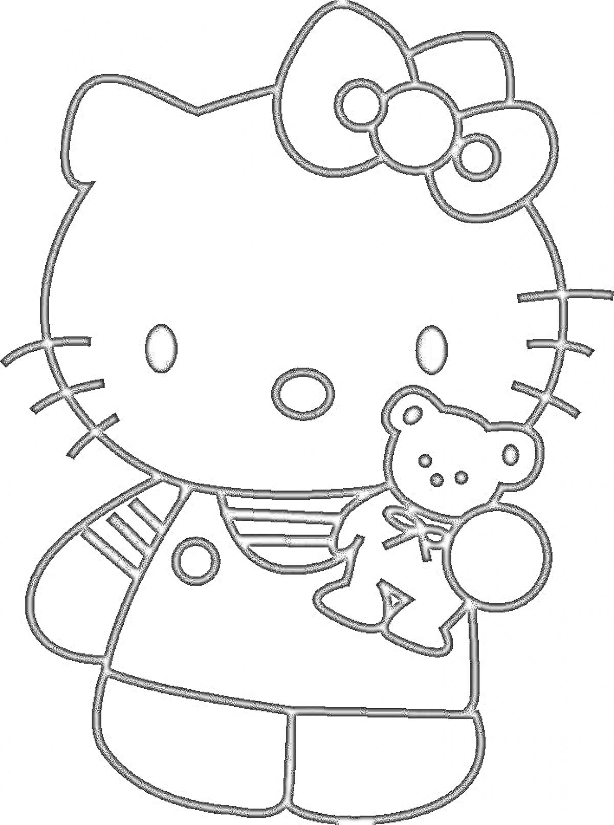 Раскраска Hello Kitty с бантиком держит медвежонка