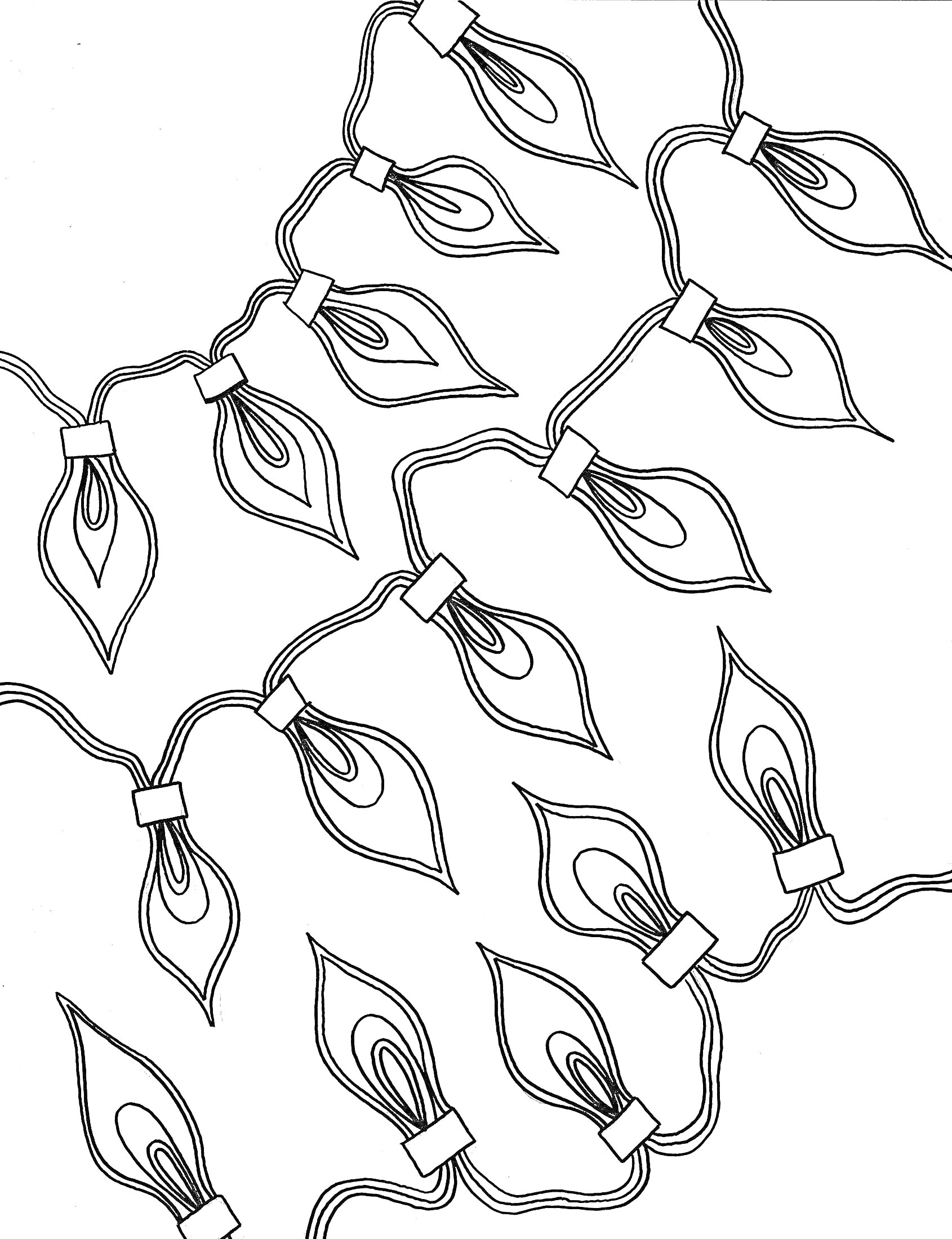 Раскраска Гирлянда с лампочками в виде листьев