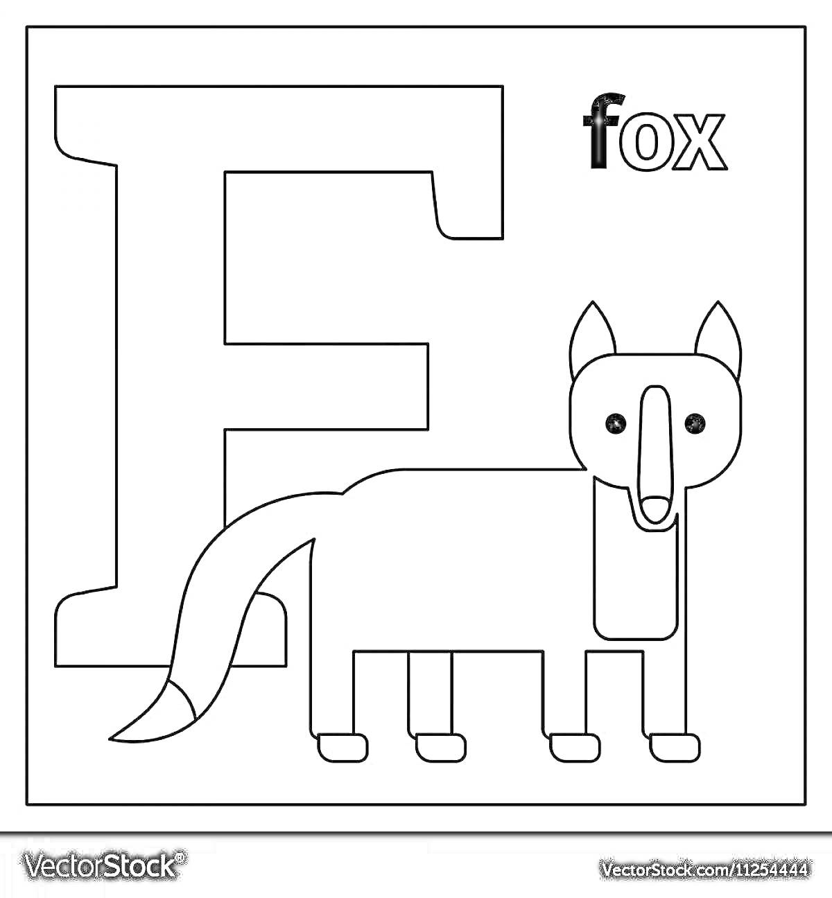 На раскраске изображено: Буква F, Английский алфавит, Лиса, Обучение