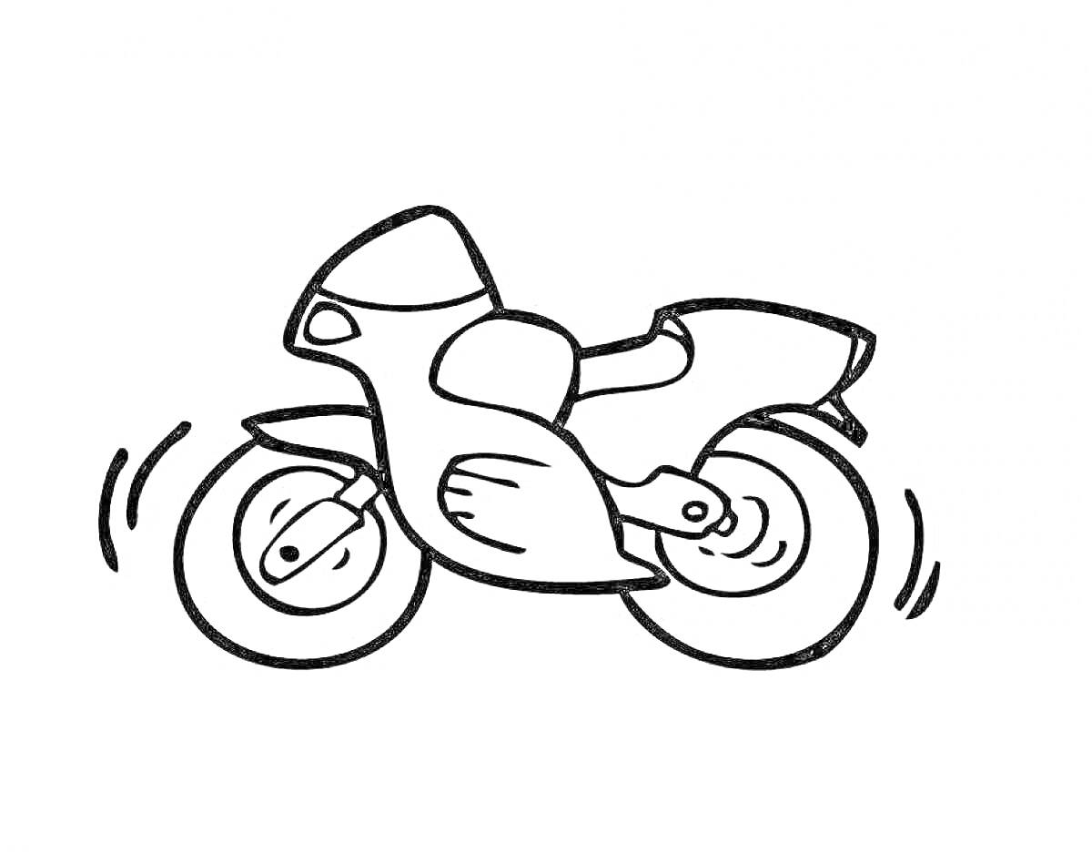 На раскраске изображено: Мотоцикл, Транспорт, Колёса, Двигатели, Детские
