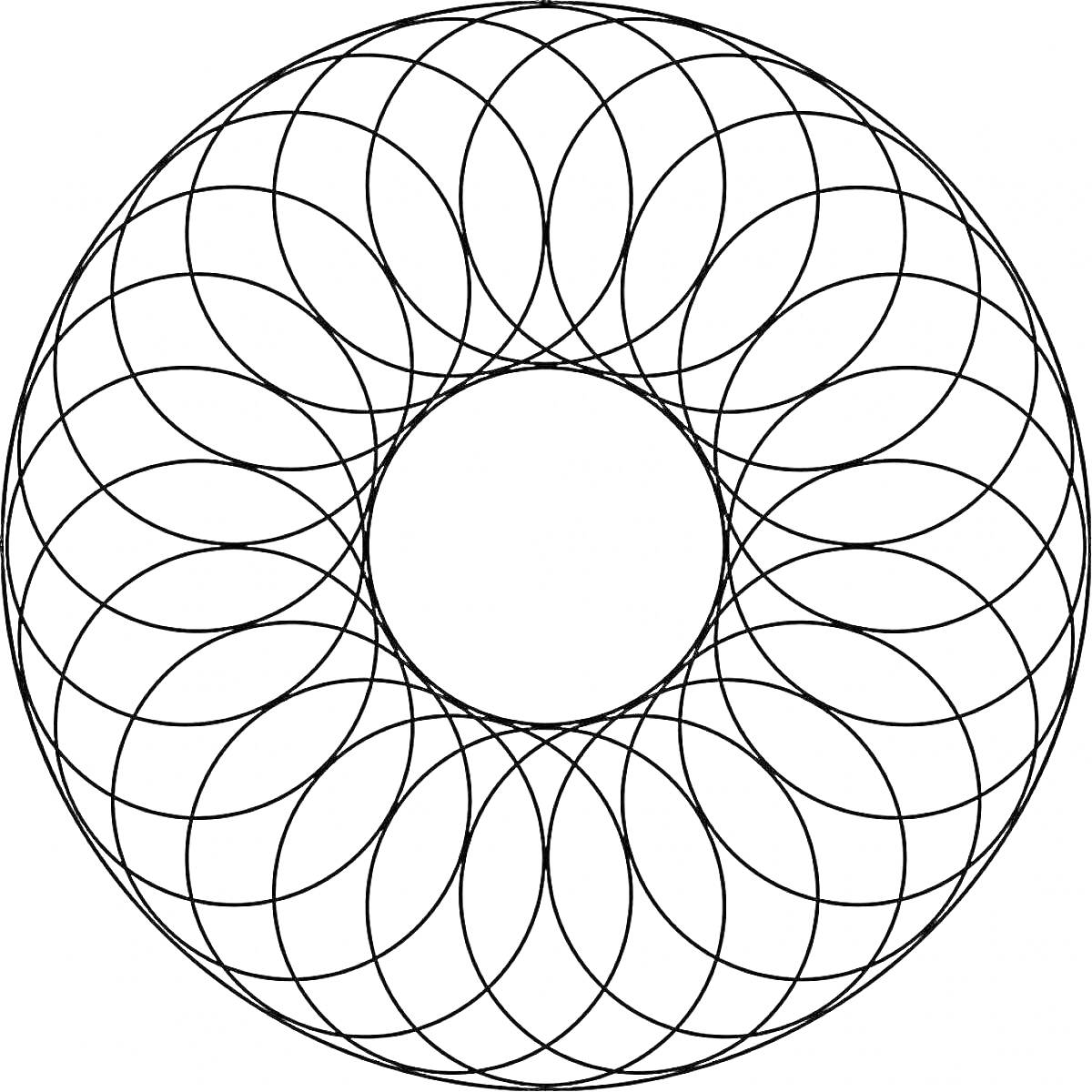 Раскраска круговая раскраска со множеством пересекающихся лепестков, образующих узор в виде кольца