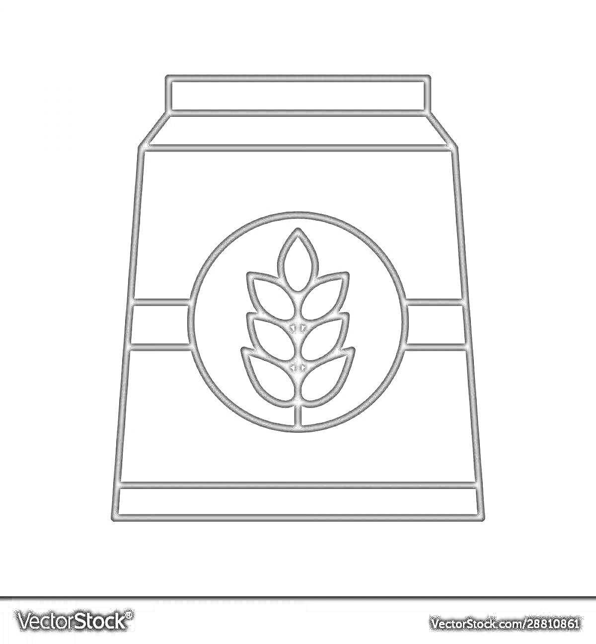 Раскраска Пакет муки с зерном на упаковке