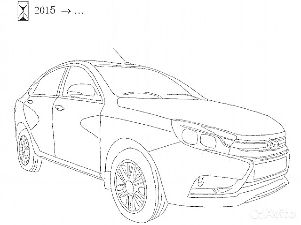 Раскраска Лада Веста 2015 года, вид спереди-сбоку