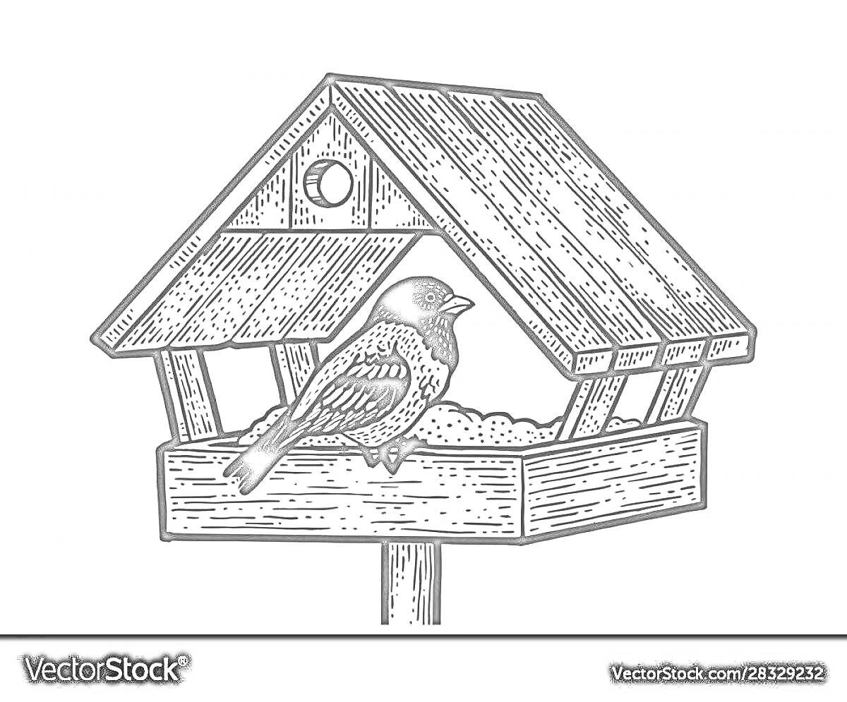 Раскраска Кормушка для птиц с птицей внутри