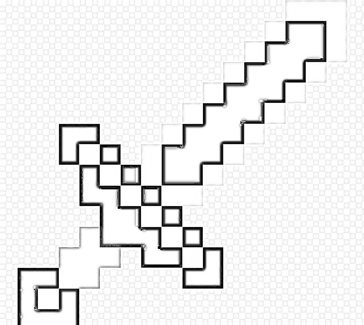 Раскраска Майнкрафт пиксельный меч в серых оттенках на прозрачном фоне