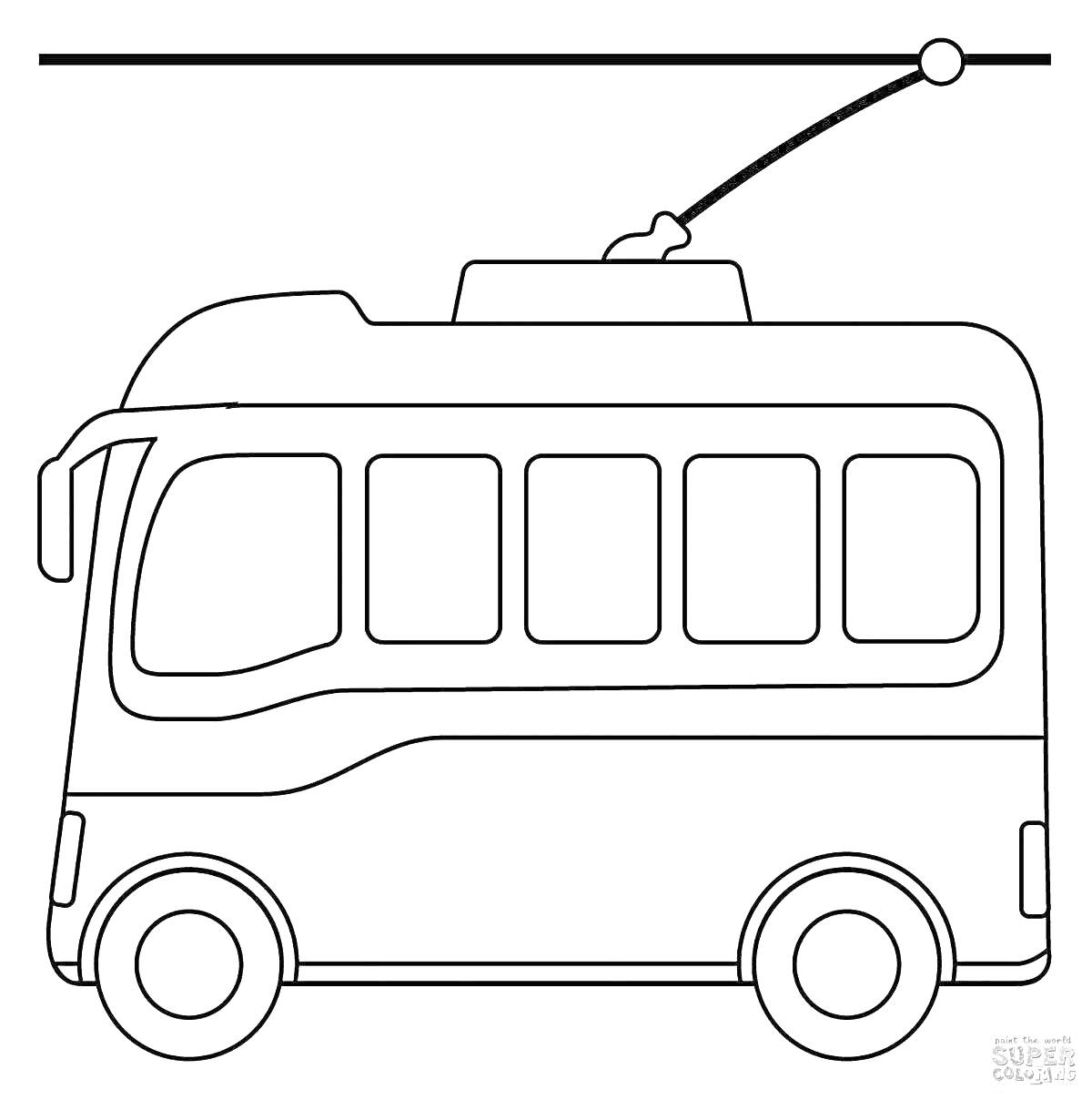 Раскраска Троллейбус с контактной сетью и антеннами