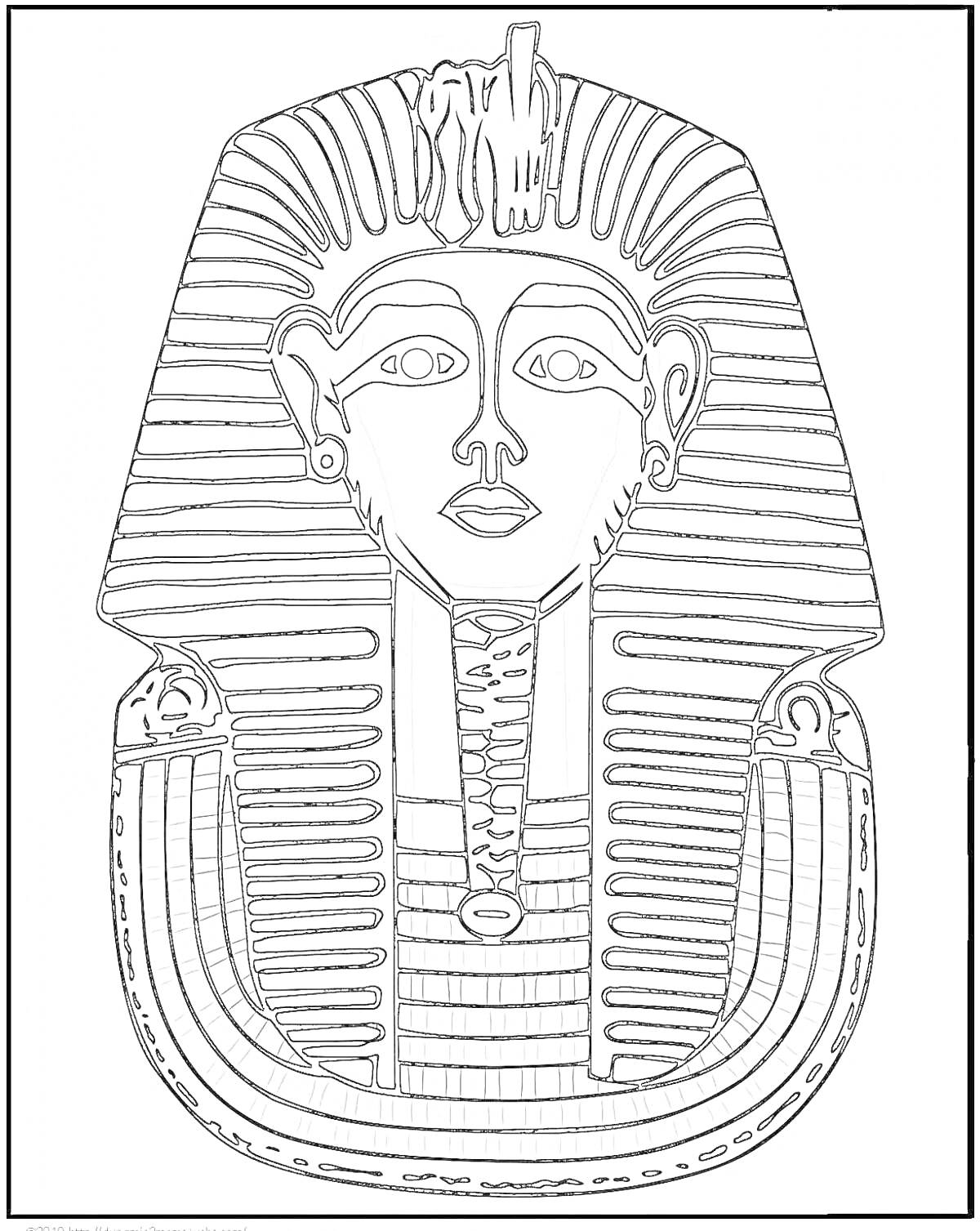 Раскраска Раскраска маски фараона Тутанхамона с деталями линий, глаз, ушей, головного убора и воротника