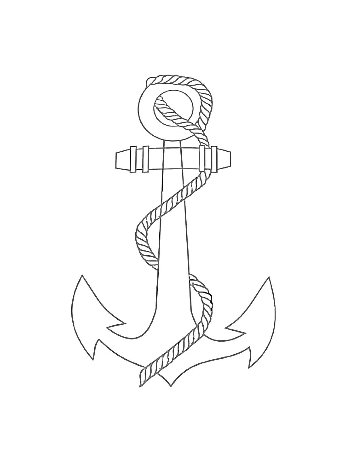 На раскраске изображено: Веревка, Мореплавание, Корабль, Контурные рисунки, Символы, Якоря