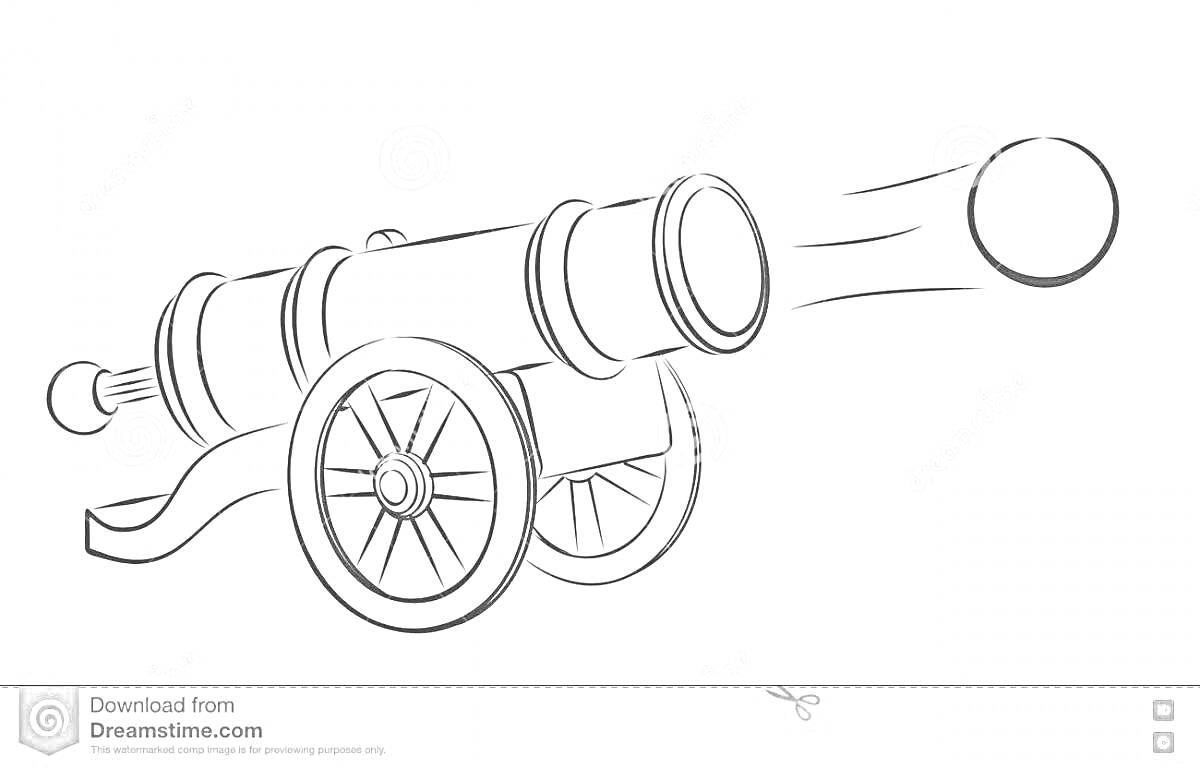 Раскраска Царь-пушка на колесах с ядром в полете