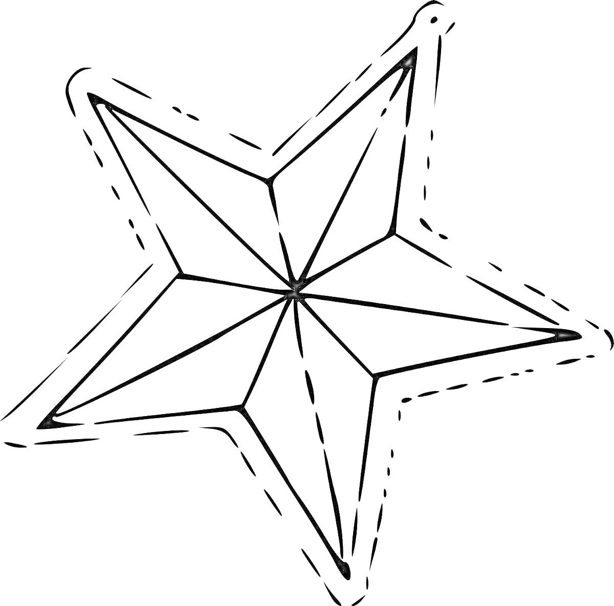 Раскраска Рождественская звезда с внутренними гранями и пунктирной внешней линией