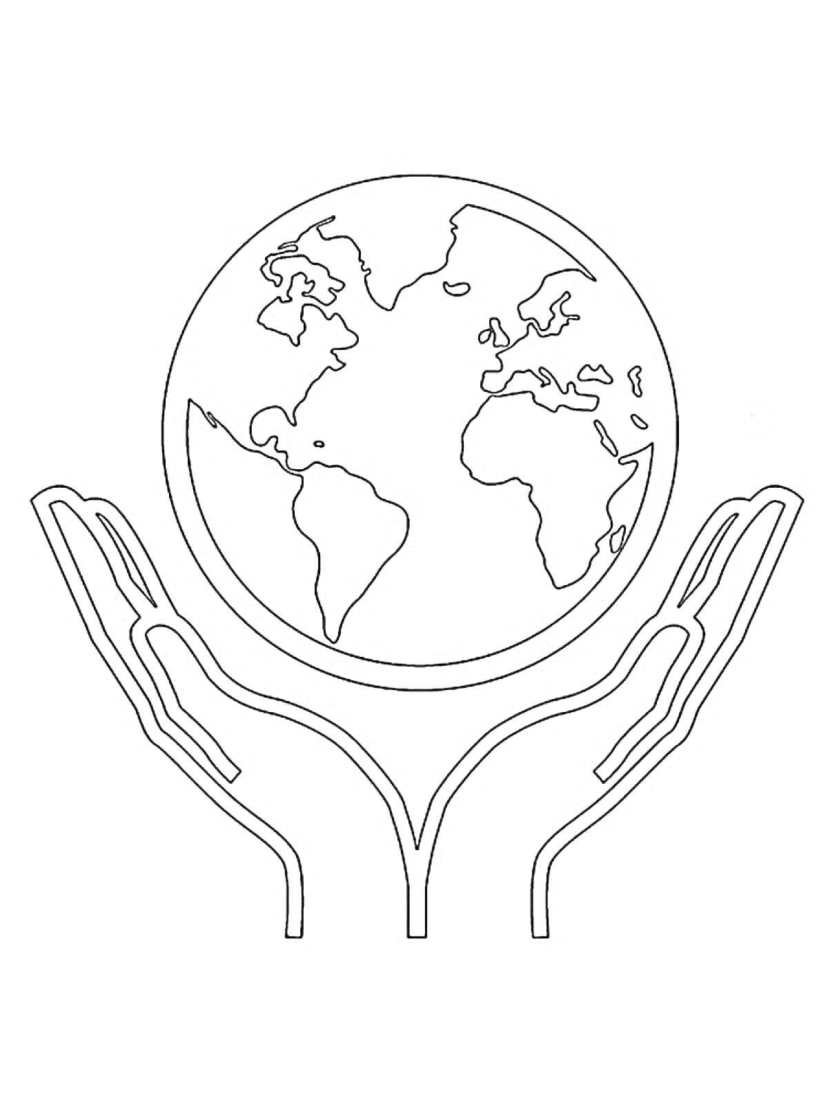 На раскраске изображено: Земля, Руки, Поддержка, Континенты, Окружающая среда, Забота, Природа, Планеты