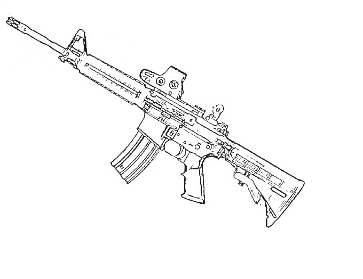 Раскраска Штурмовая винтовка с оптическим прицелом и магазином