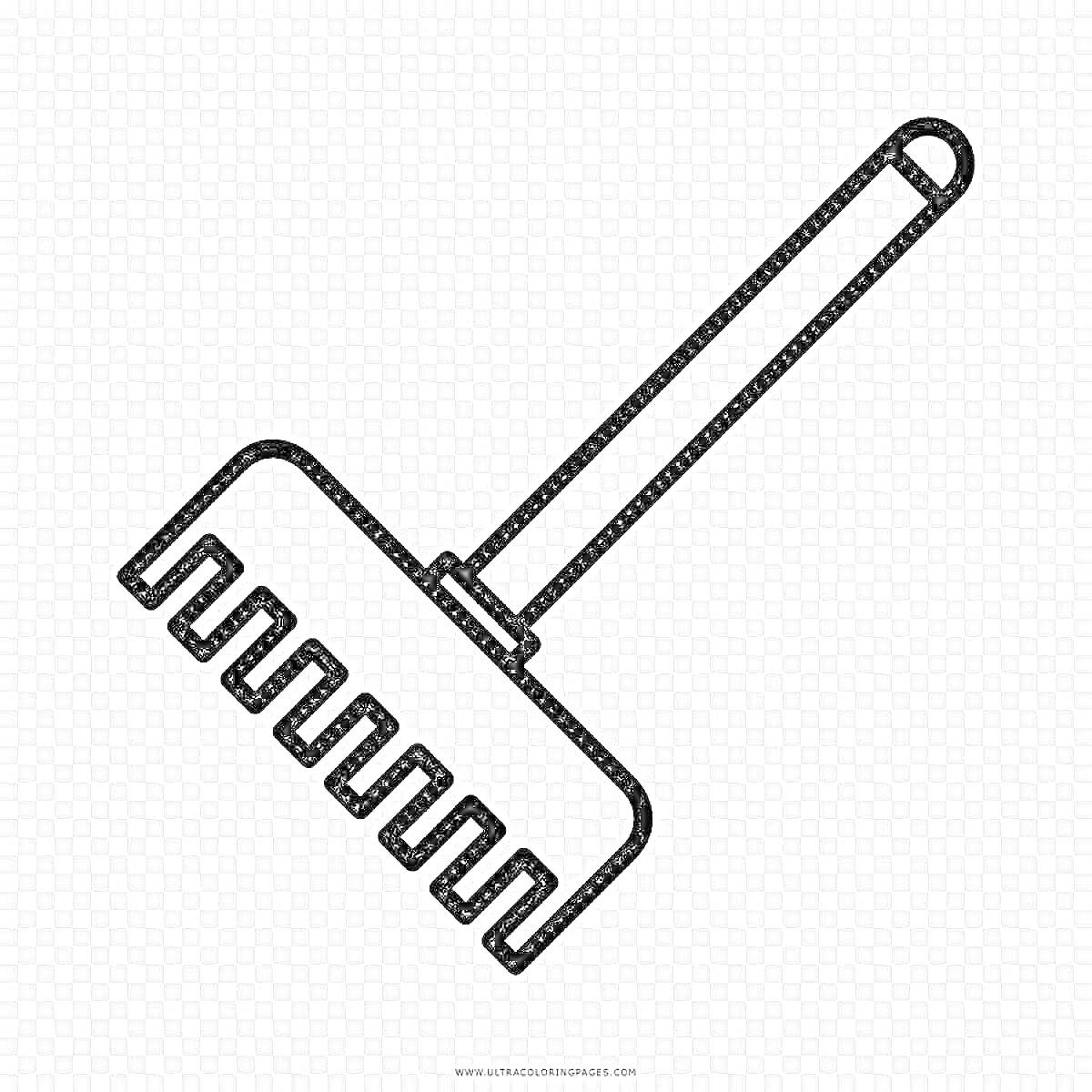 На раскраске изображено: Грабли, Инструмент, Садоводство