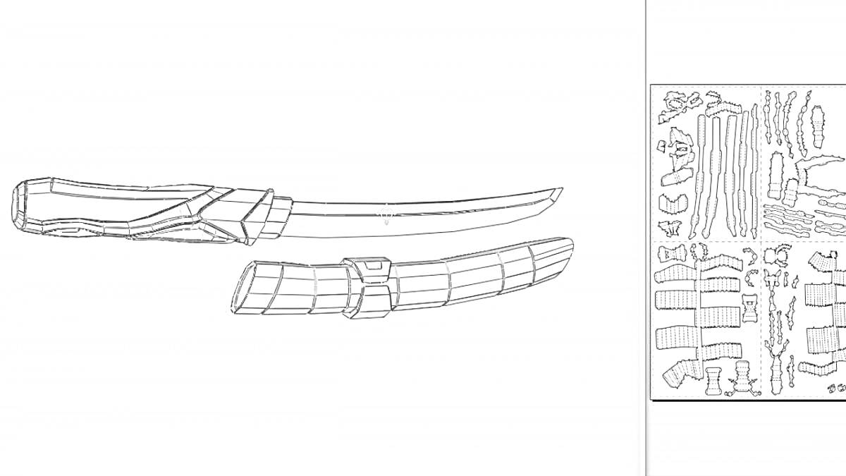 Танто с ножнами и выкройками