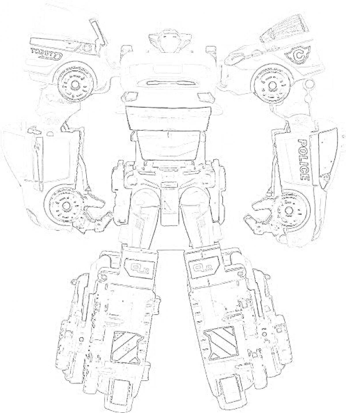 Раскраска Робот с элементами полицейской машины и пожарного грузовика