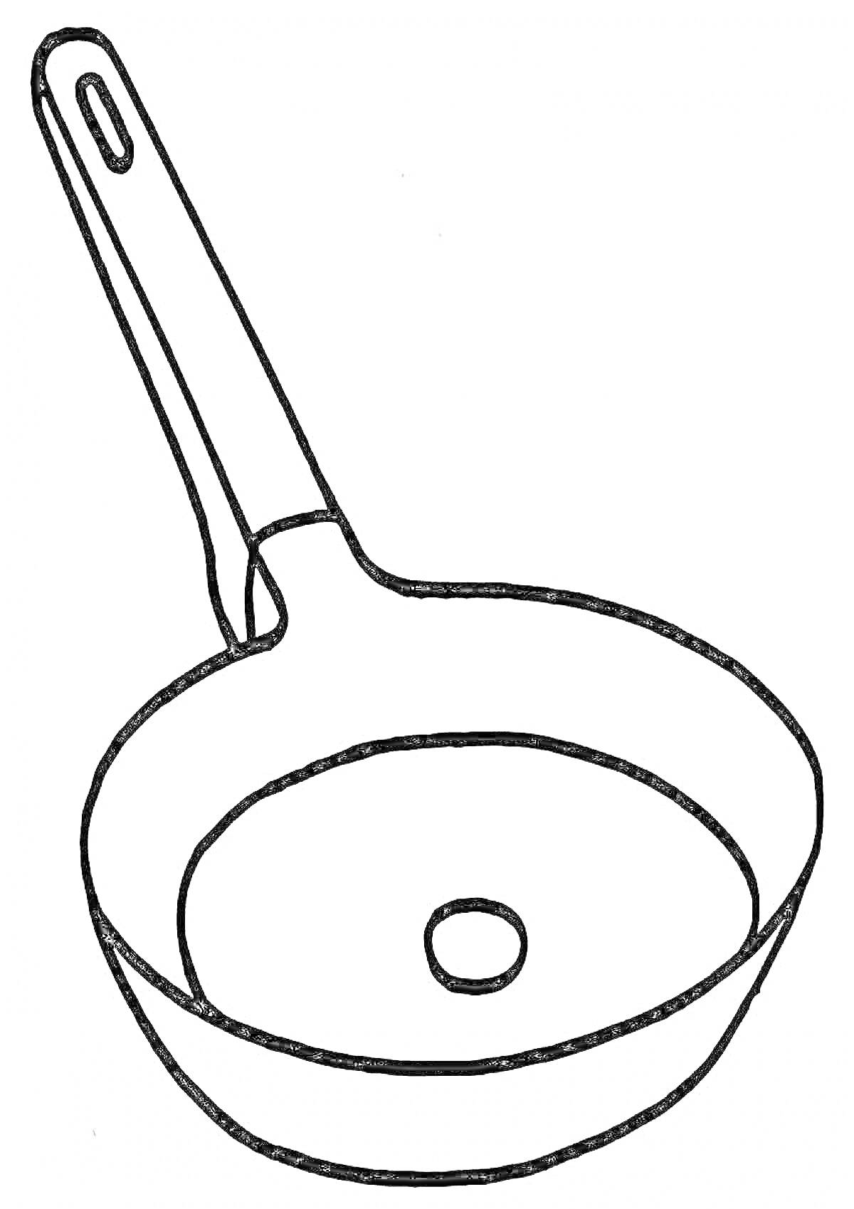 Раскраска Сковородка с длинной ручкой и отверстием для подвешивания