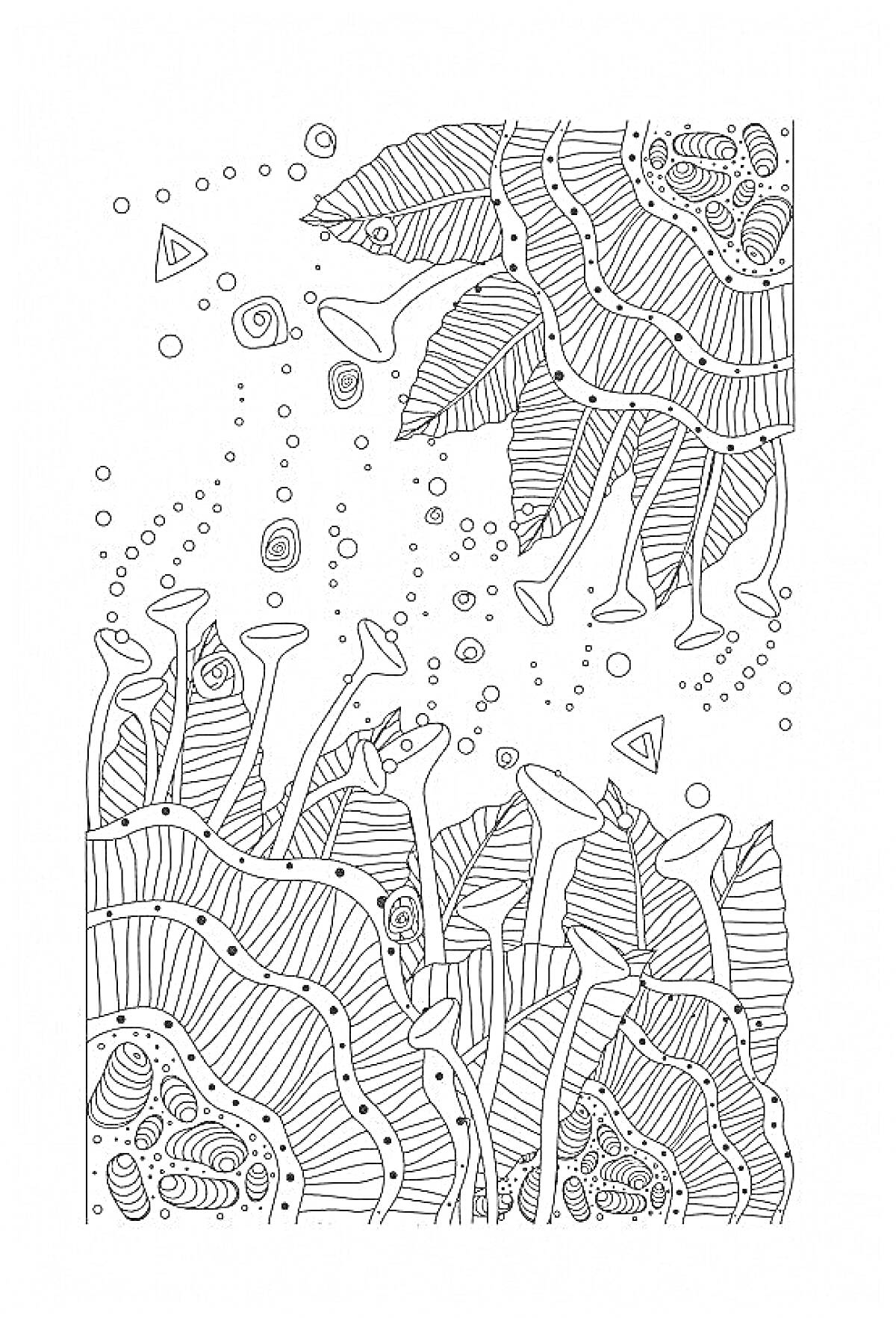 Раскраска Зендудл с абстрактными формами, листами, кругами и треугольниками