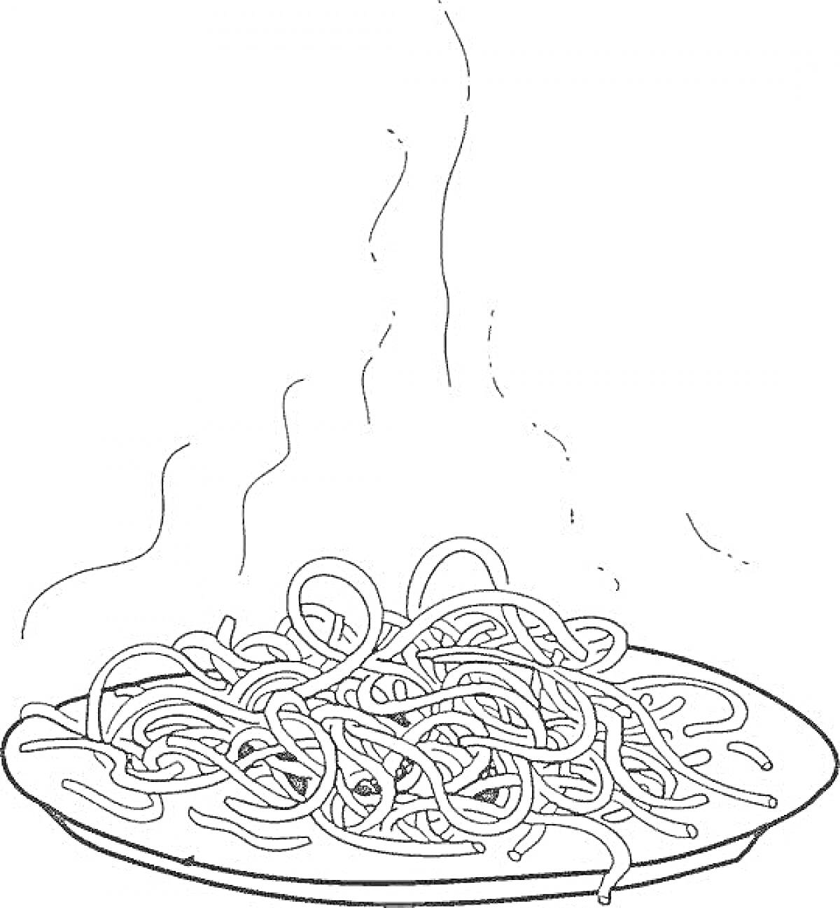 Раскраска Тарелка с горячими спагетти