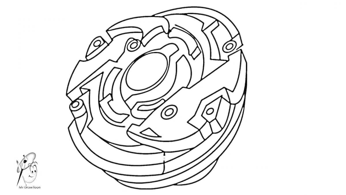 Раскраска Волчок с резными узорами и круглыми элементами
