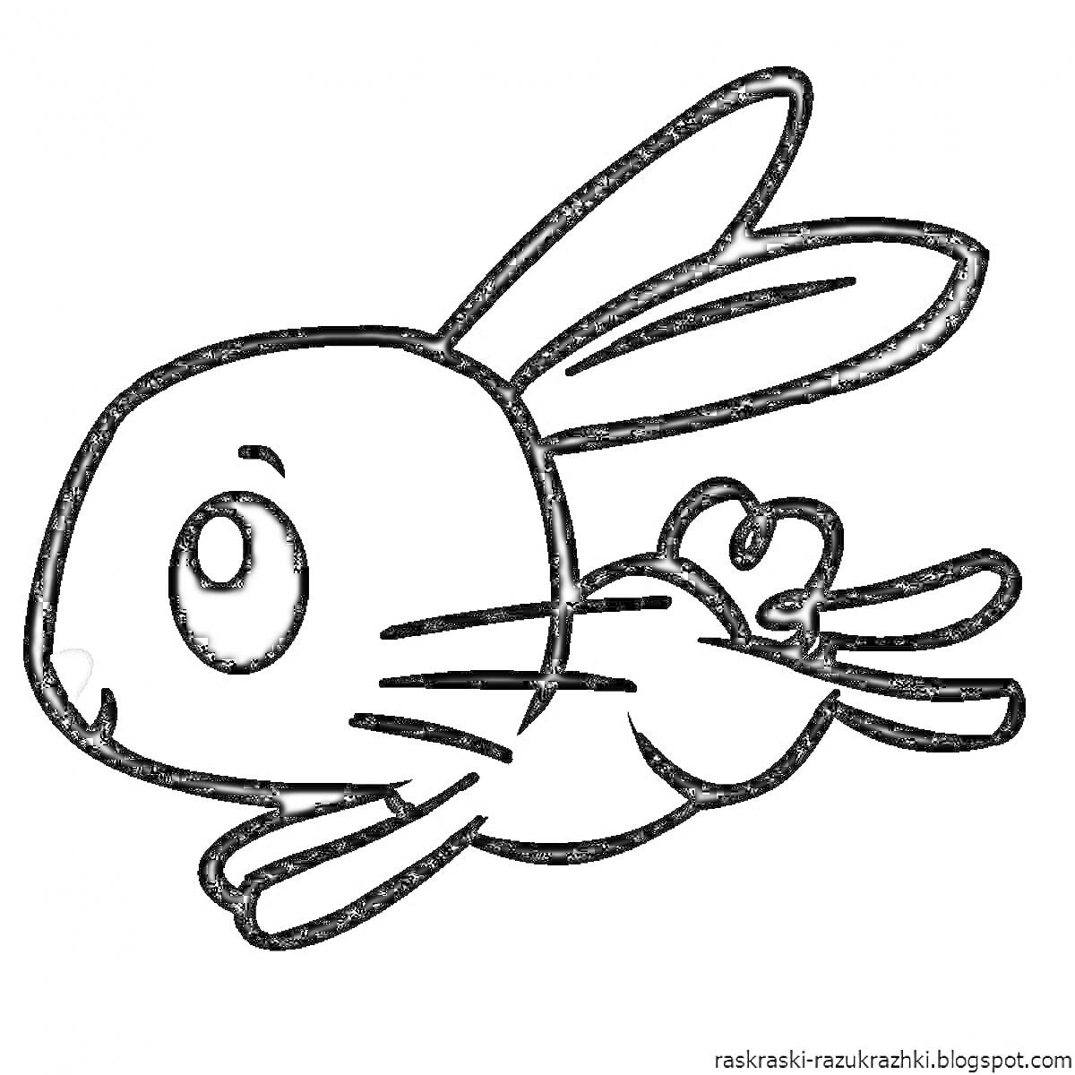 Раскраска Летящий кролик с большими ушами и длинными лапками