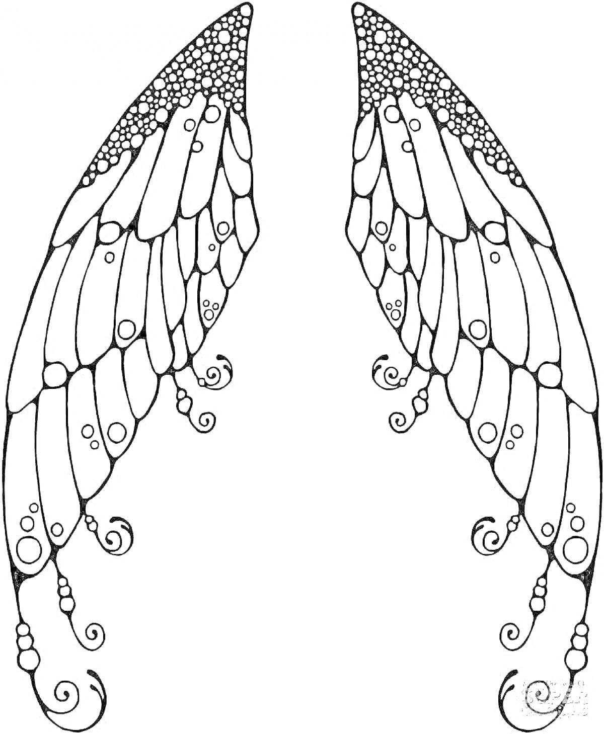 Раскраска Структурированные крылья с мозаикой и завитками