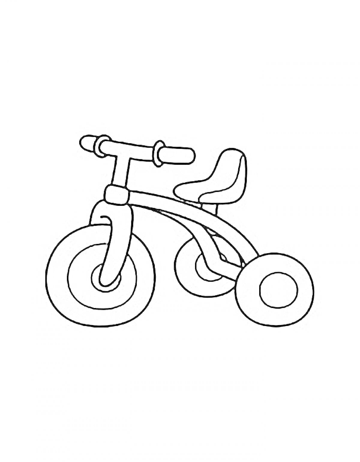 На раскраске изображено: Велосипед, Три колеса, Транспорт, Детский транспорт, Для детей
